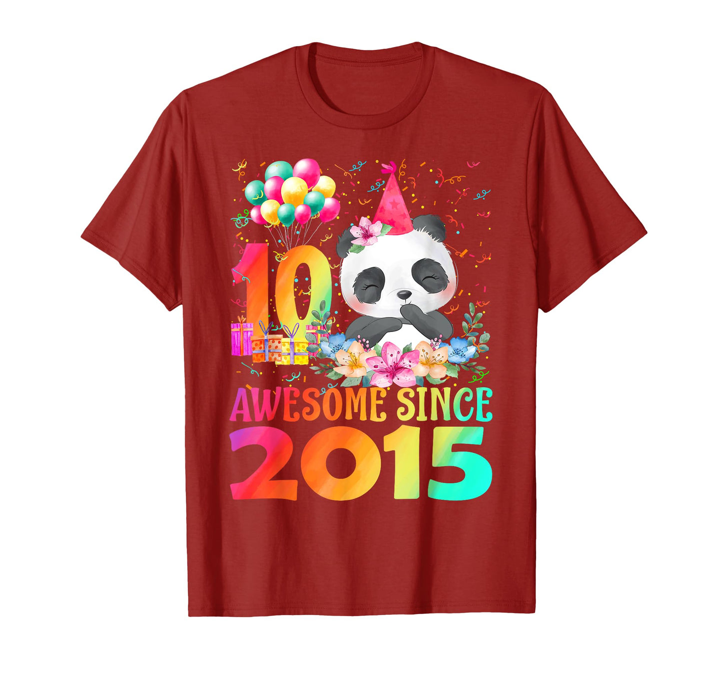 10 Years Old 10th Birthday Panda Awesome Since 2015 T-Shirt
