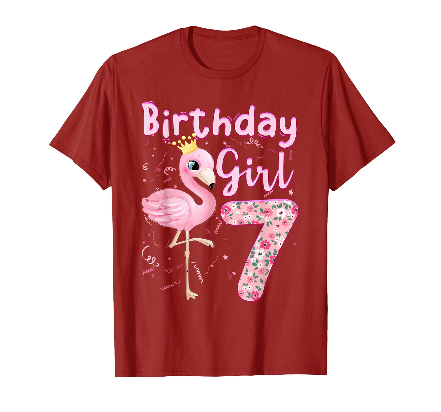 7th Birthday Girls Flamingo 7 Years Old Tropical Flamingo T-Shirt