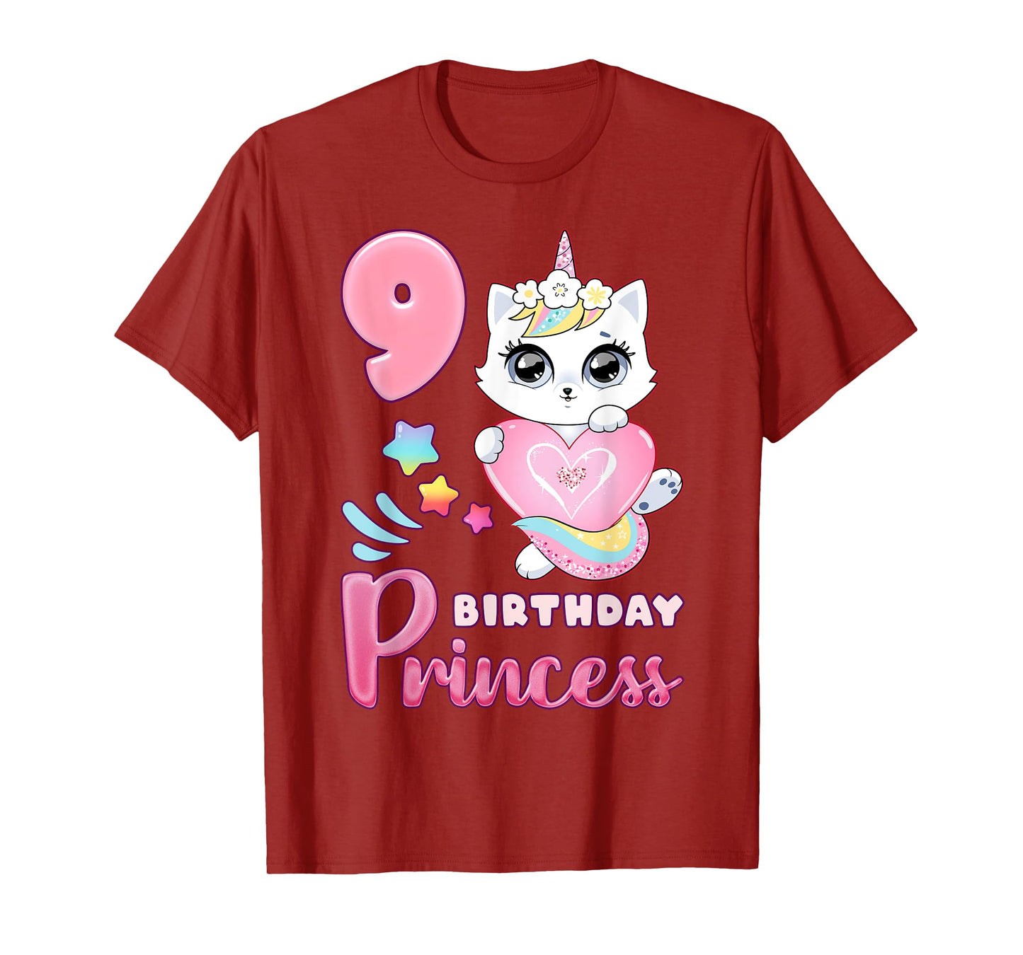 Girl, 9th birthday, unicorn cat, number 9 T-Shirt