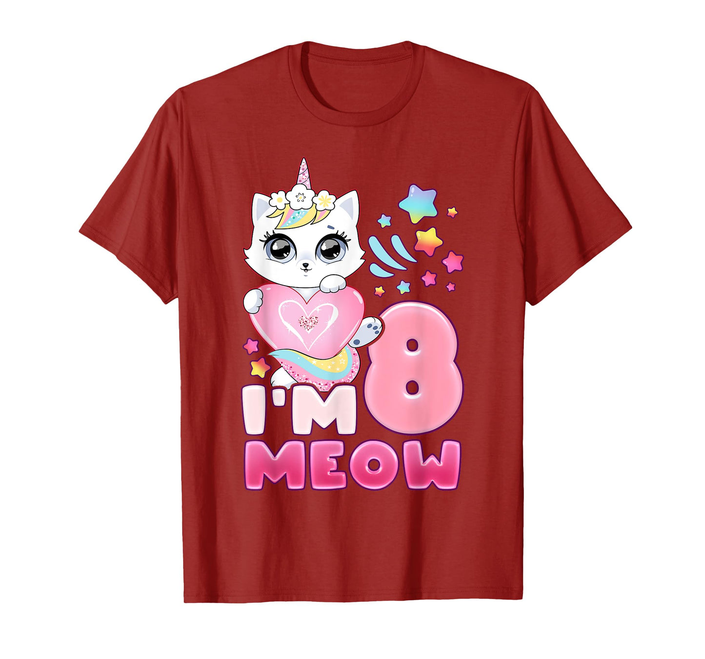 Birthday girl 8 years old, cat, unicorn, 8th birthday T-Shirt