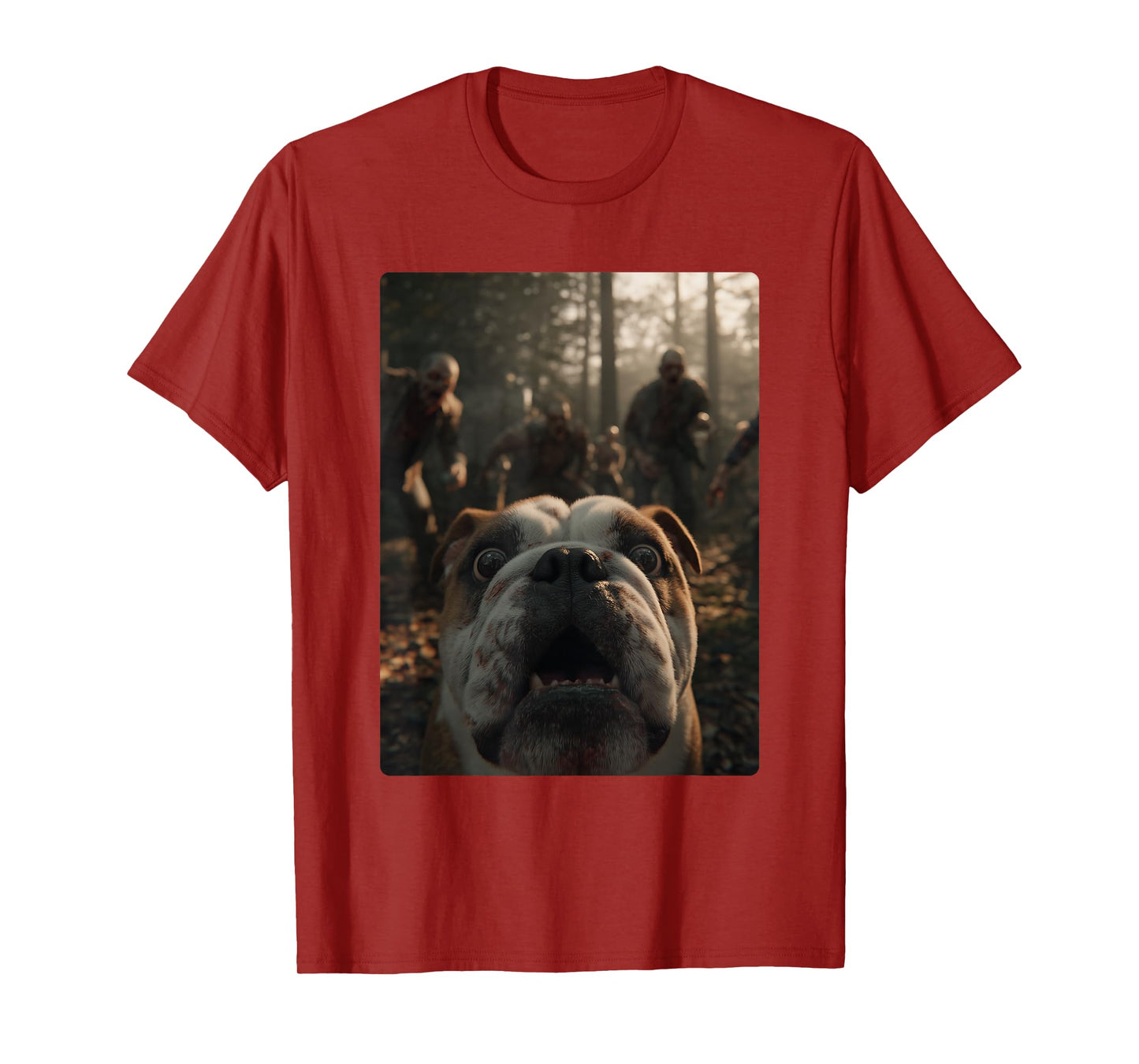 Funny British Bulldog Selfie with Zombies Halloween Dog T-Shirt