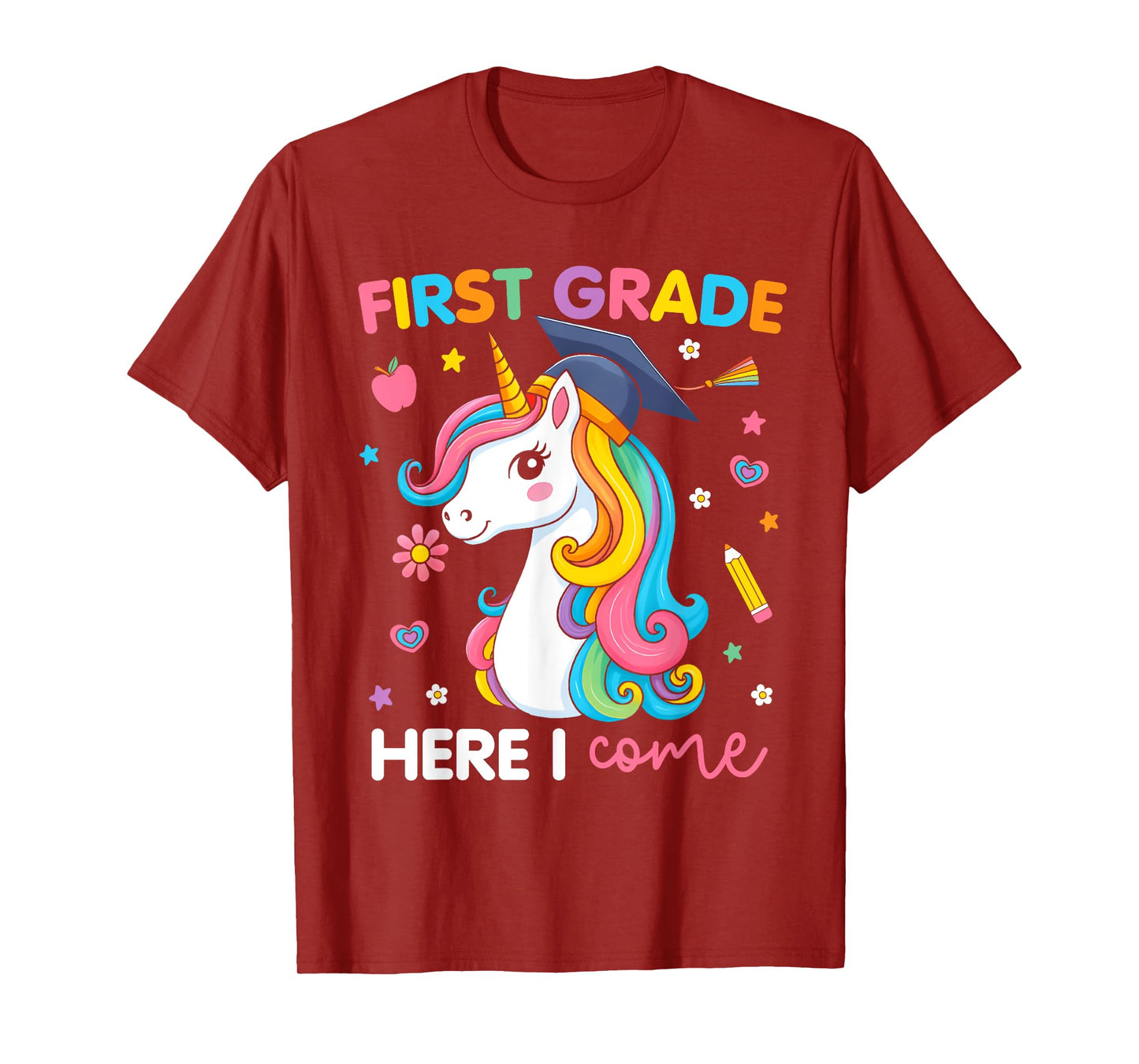 First Grade Here I Come Unicorn Girls Kids Back To School T-Shirt