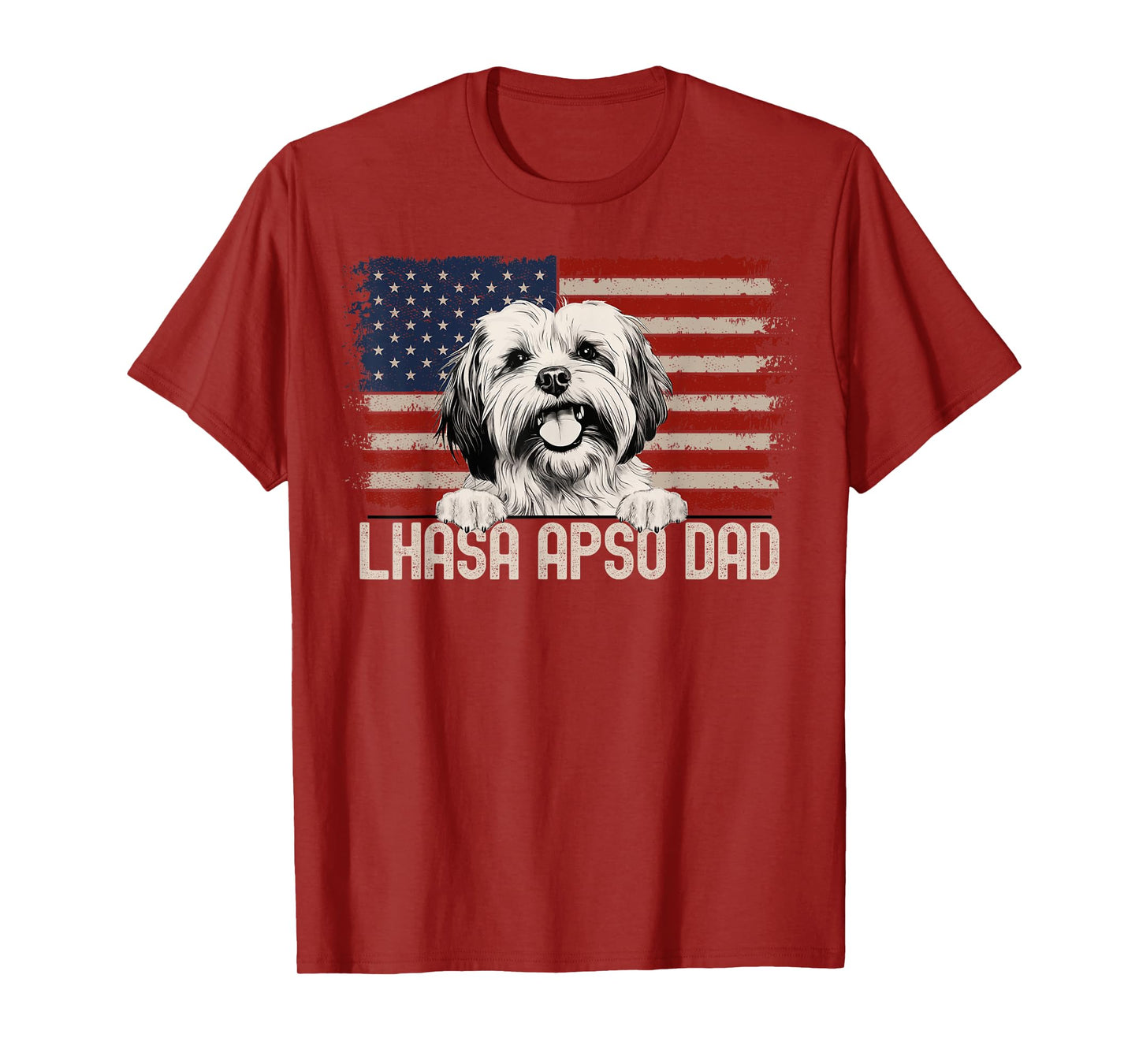 Best Dog Dad Ever American Flag - Lhasa Apso Dad T-Shirt