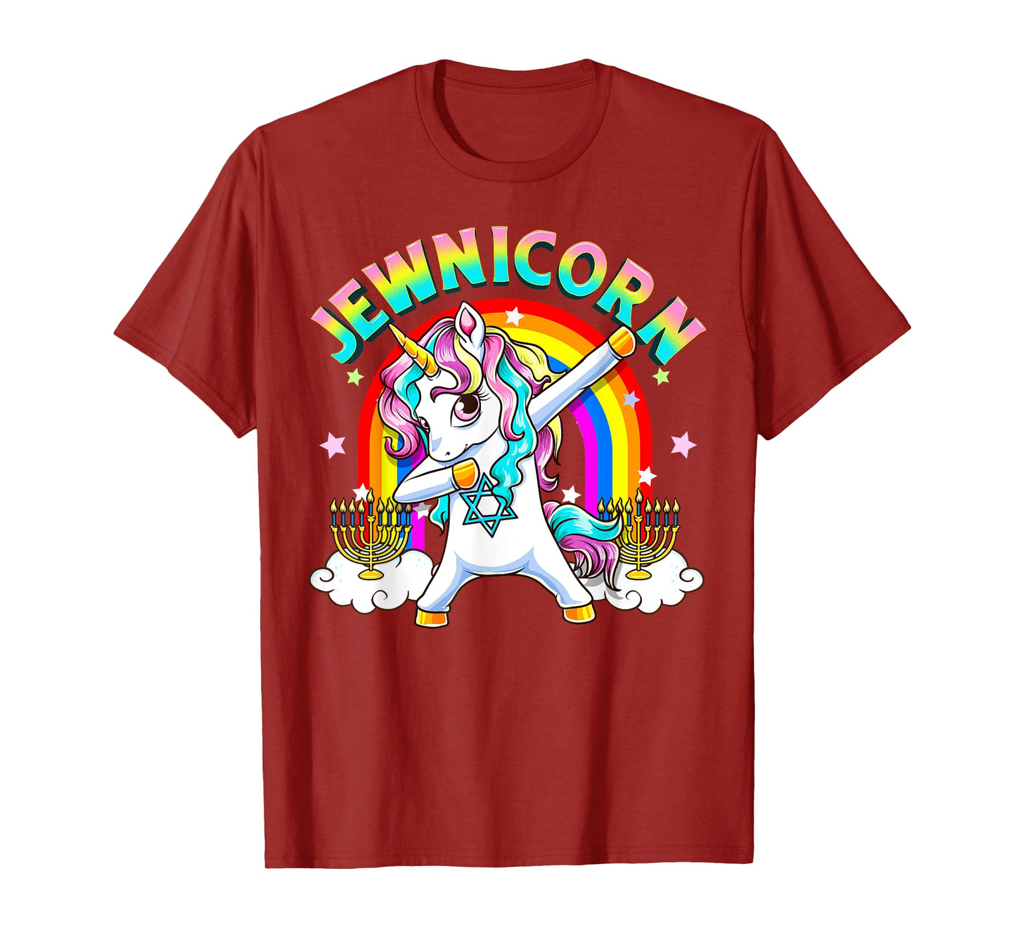 Jewnicorn Funny Cute Hanukkah Jewish Rainbow Unicorn Menorah T-Shirt