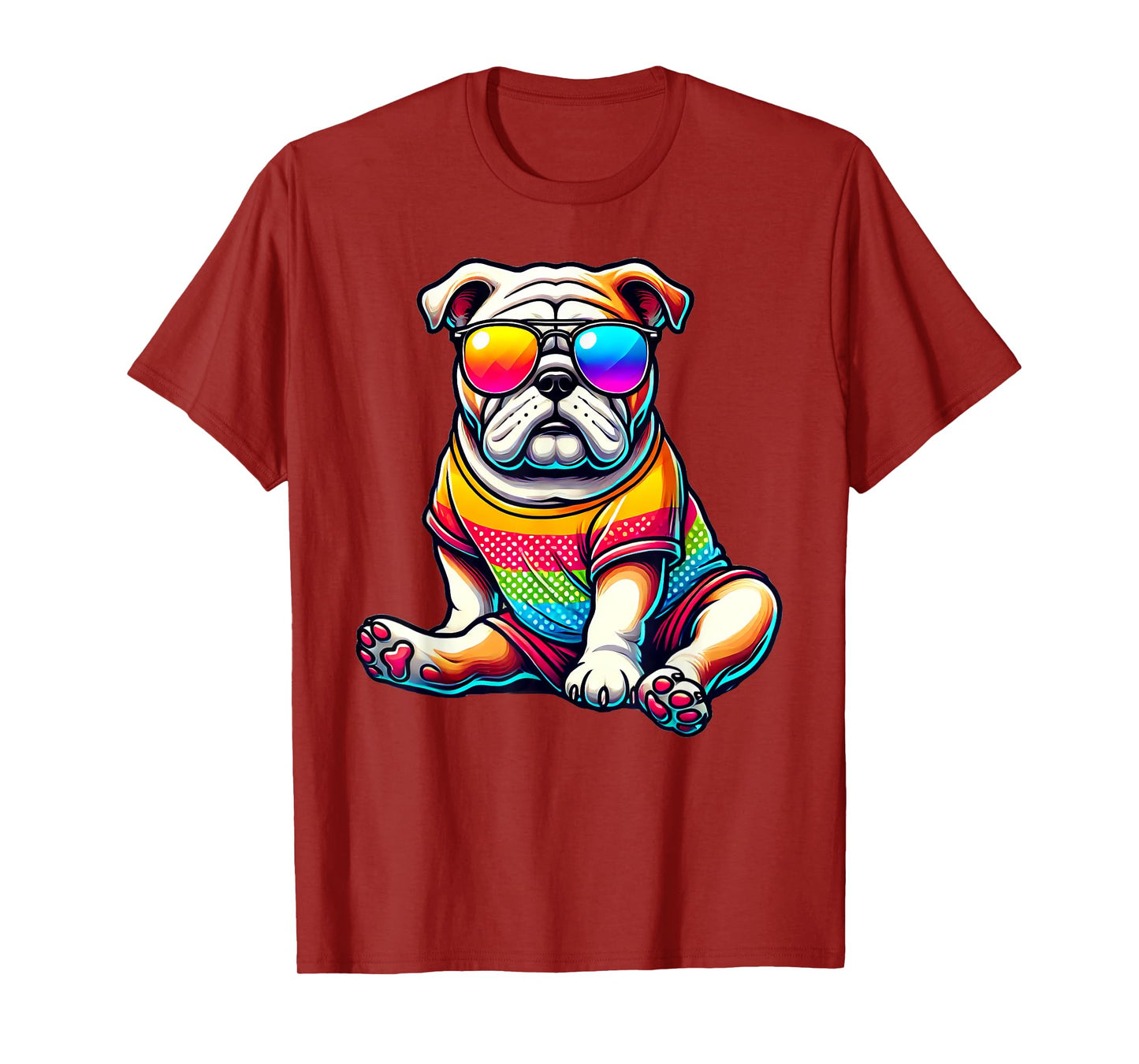 Colorful English Bulldog Wearing Sunglasses T-Shirt
