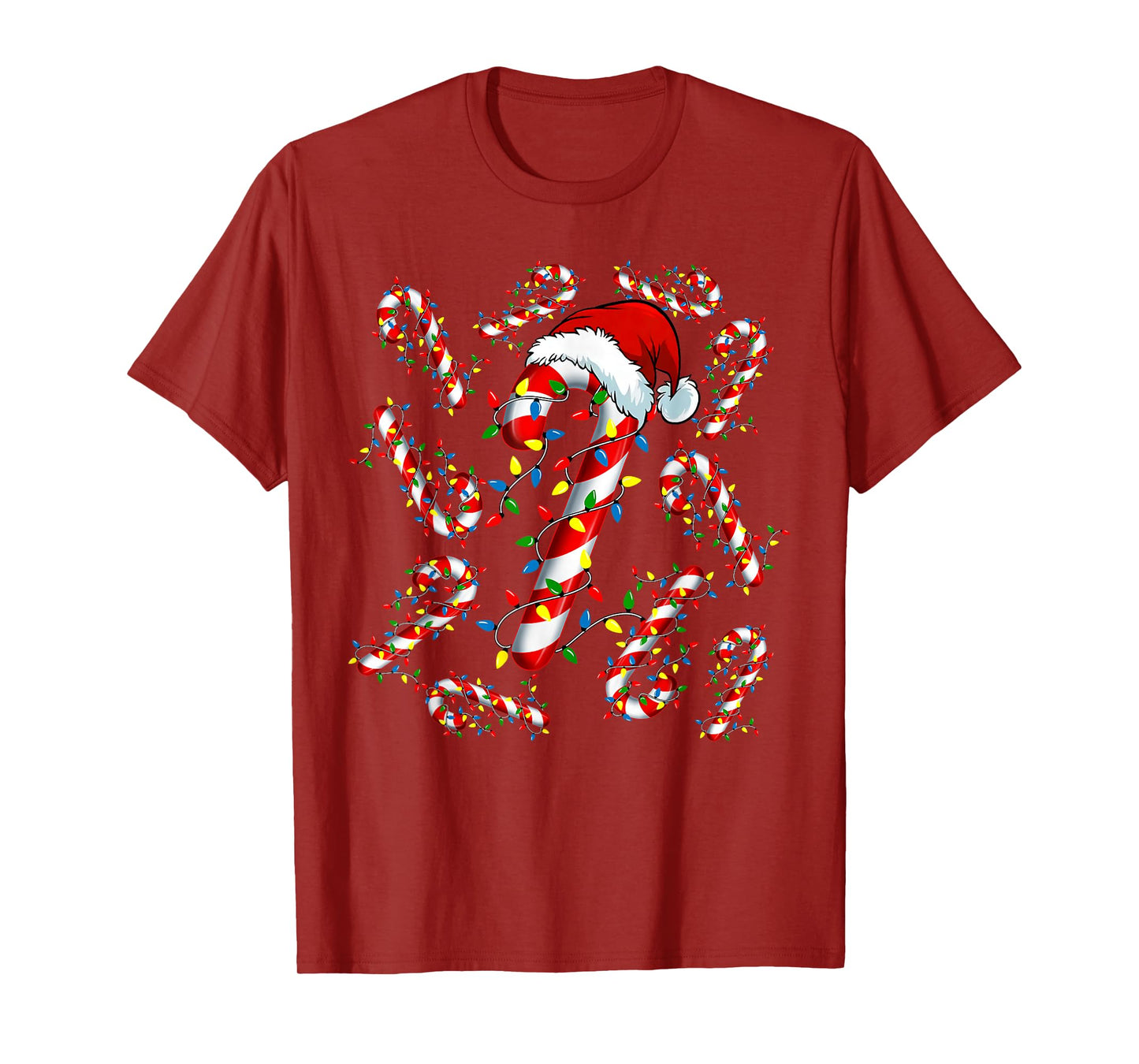 Red and White Candy Cane Santa Funny Christmas Xmas Lights T-Shirt