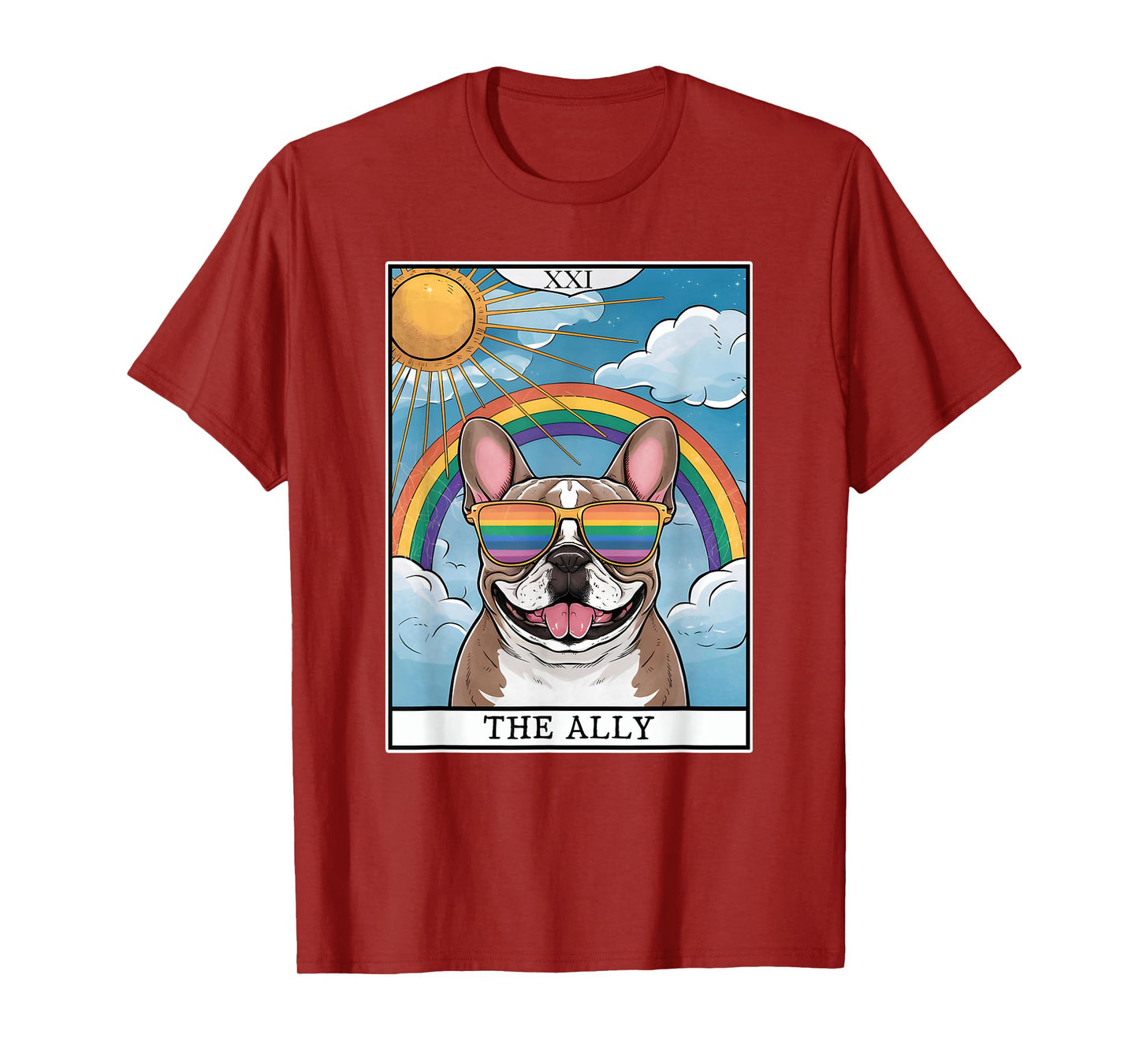Funny Ally Dog French Bulldog Sunglasses LGBTQ Pride T-Shirt