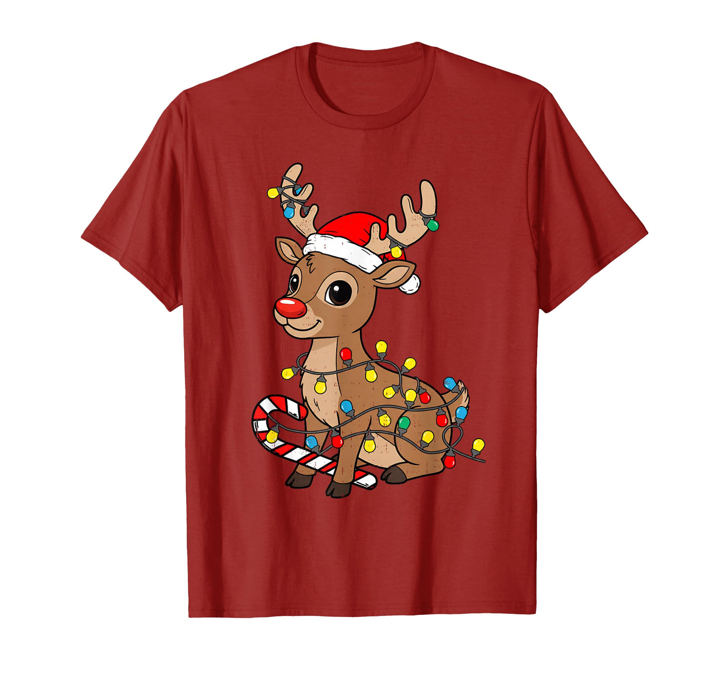 Cute Reindeer Candy Christmas Lights Santa Xmas Pajama T-Shirt