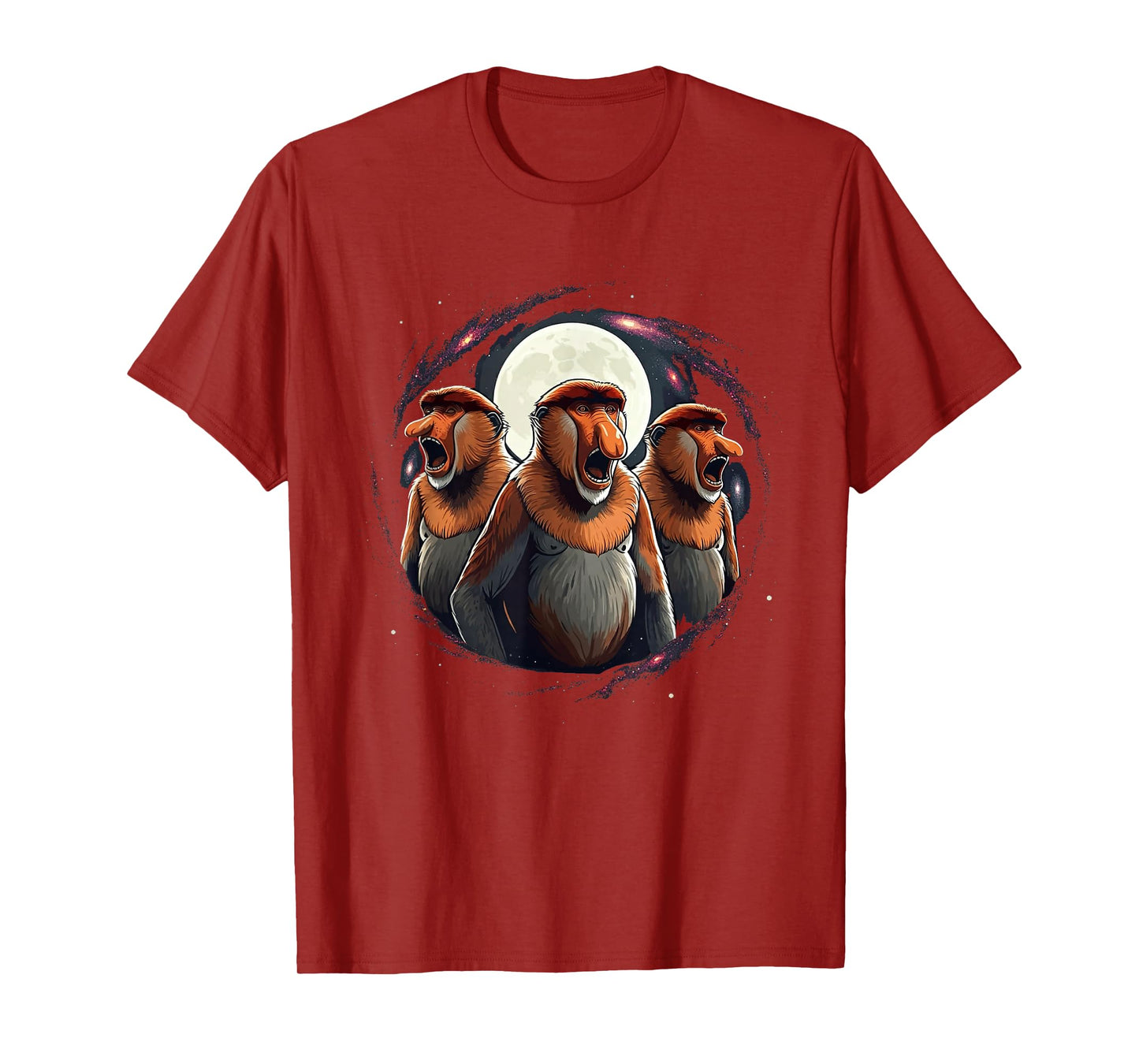 3 Proboscis Monkeys Moon Howling Funny Meme Men Women Kids T-Shirt