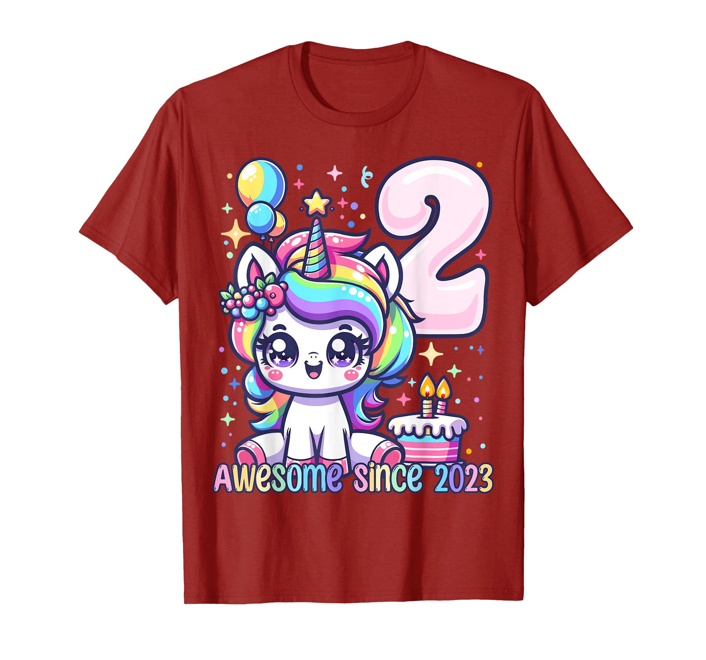 Unicorn 2nd Birthday 2 Year Old Unicorn Party Girls Outfit T-Shirt