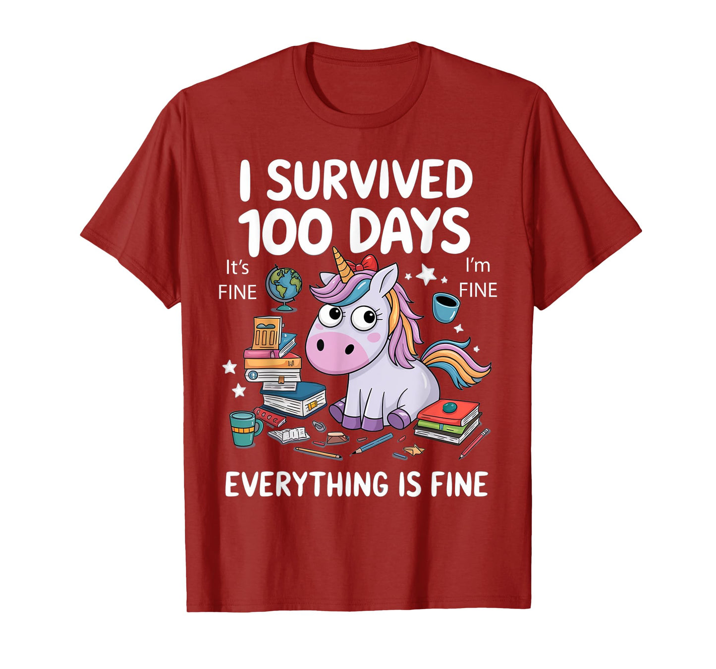 I Survived 100 Days Of School Teacher Kids Funny Unicorn T-Shirt