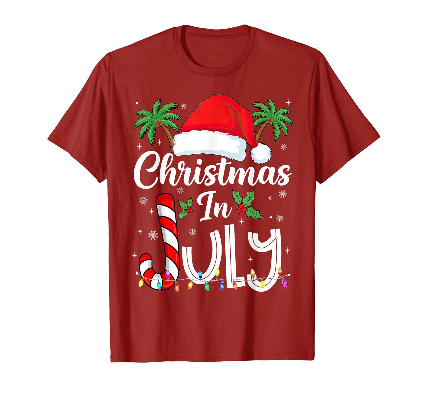 Xmas in July Santa Hat Beach Trip Tropical Summer Palm Tree T-Shirt