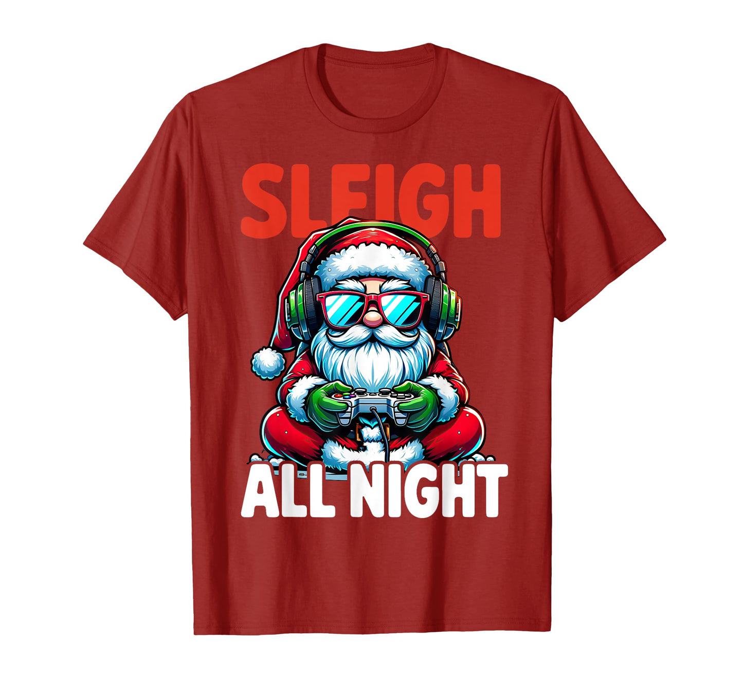 Christmas Gamer Boys Sleigh All Night Video Game Santa Xmas T-Shirt