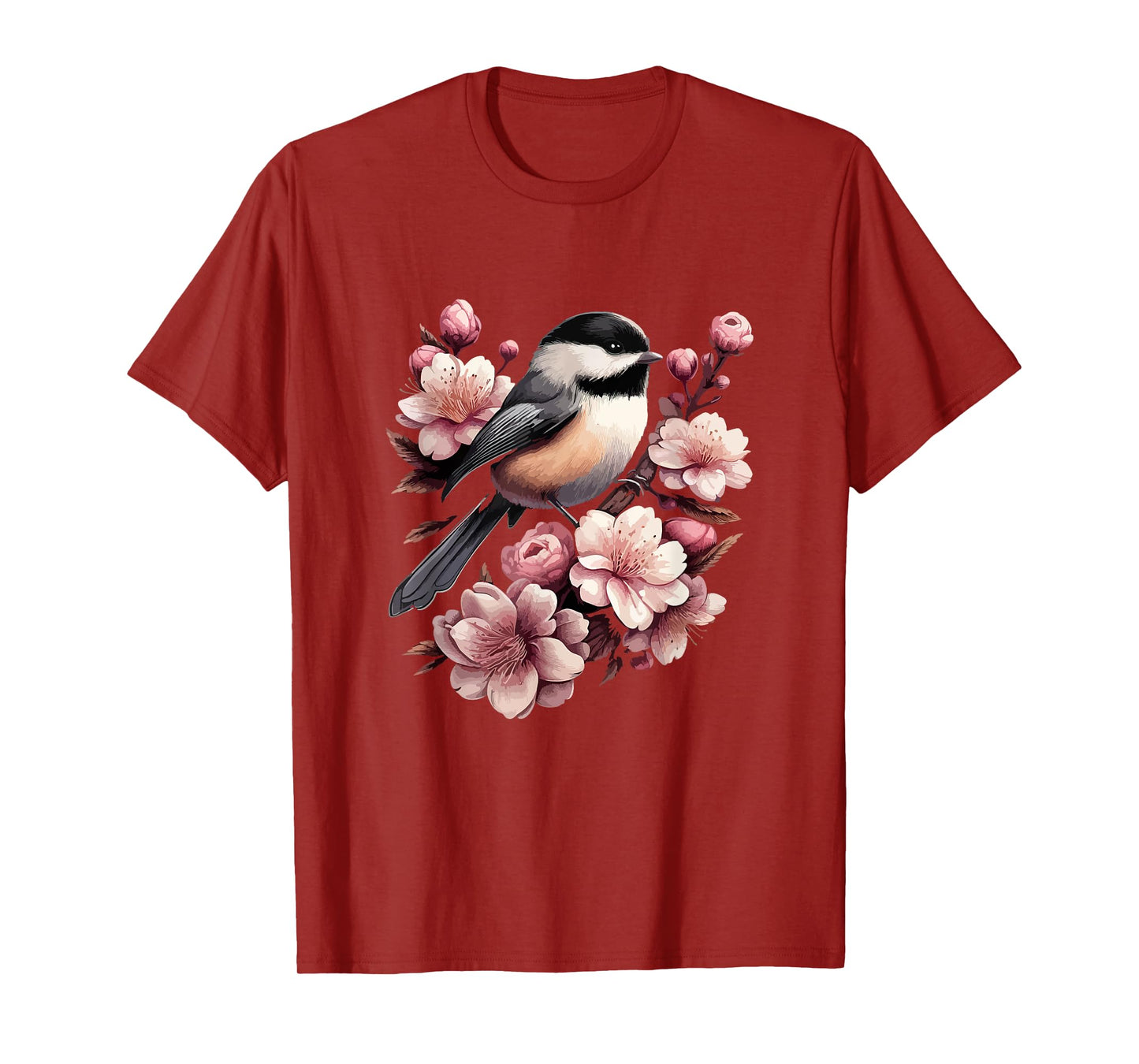 Chickadee Blossom Spring Birdwatching Bird Lover Cute T-Shirt