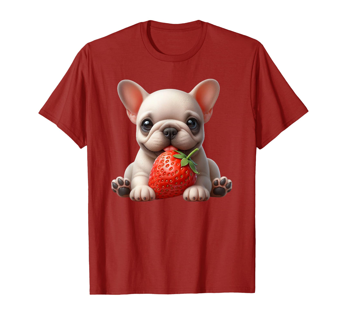 Funny French Bulldog Graphic Cute Dog Eating Strawberry T-Shirt