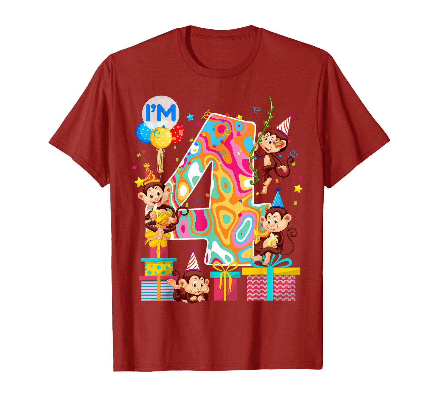 4th B-Day Monkey Birthday Zoo Animal 4 Year Old Funny T-Shirt