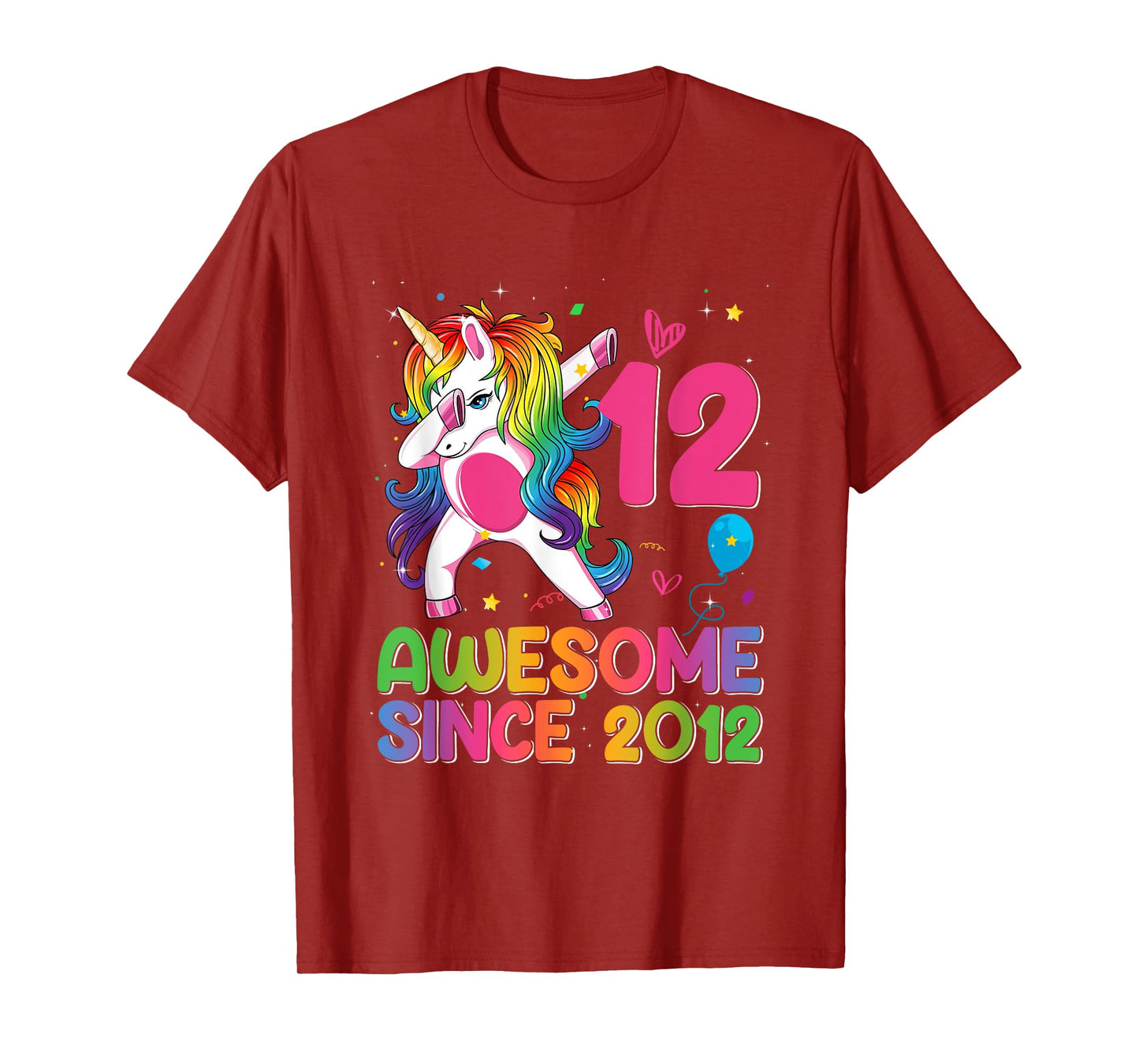 12 Years Old Awesome Since 2012 12th Birthday Unicorn Girls T-Shirt