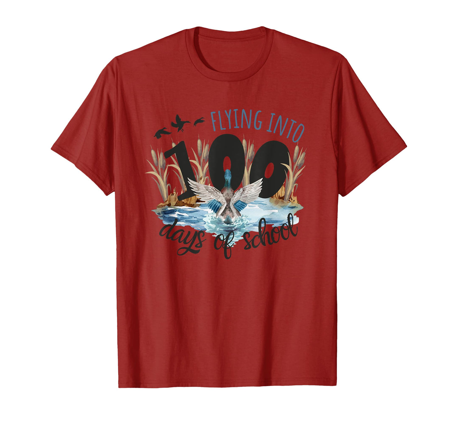 Flying into 100 Days of School Duck Hunting 100th Day Party T-Shirt