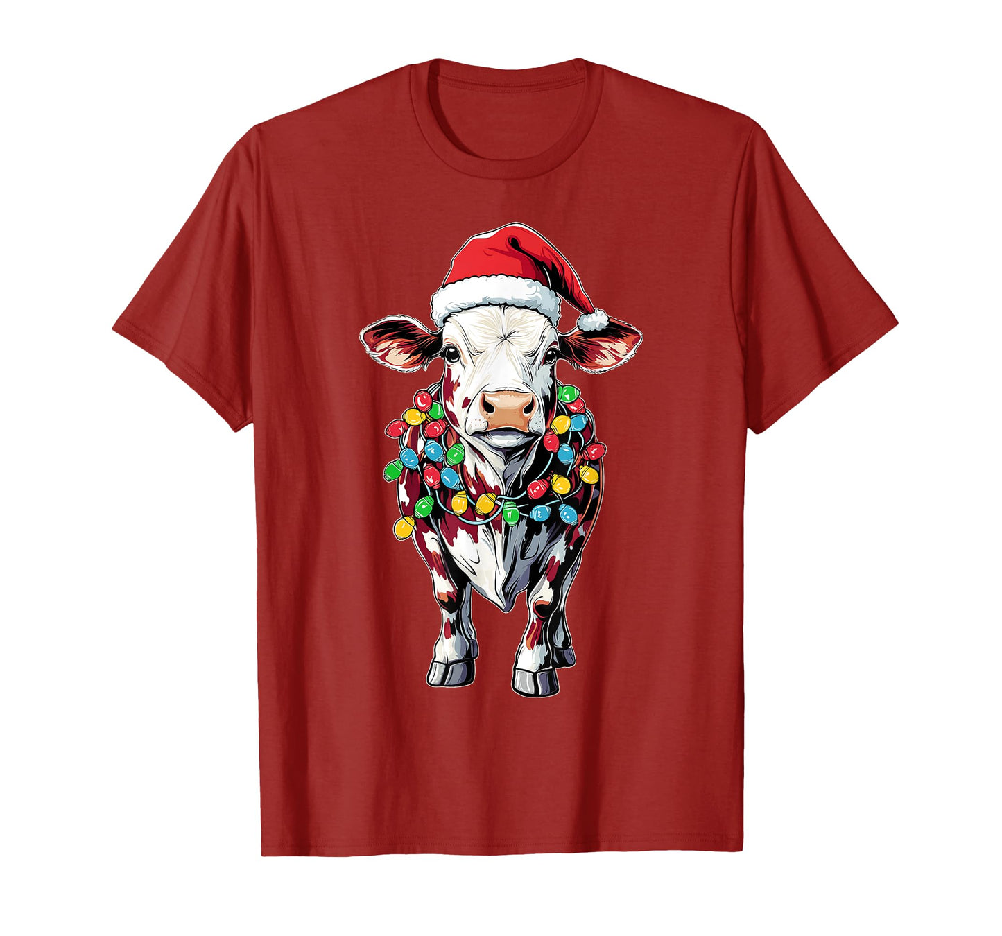 Hereford Cattle Farmer Christmas Hat Xmas T-Shirt - Unisex-Adults/Kids - Black - Short Sleeve - T-Shirt - Graphic - Cartoon - People - Christmas/Farming Enthusiasts, Young Adults, Children