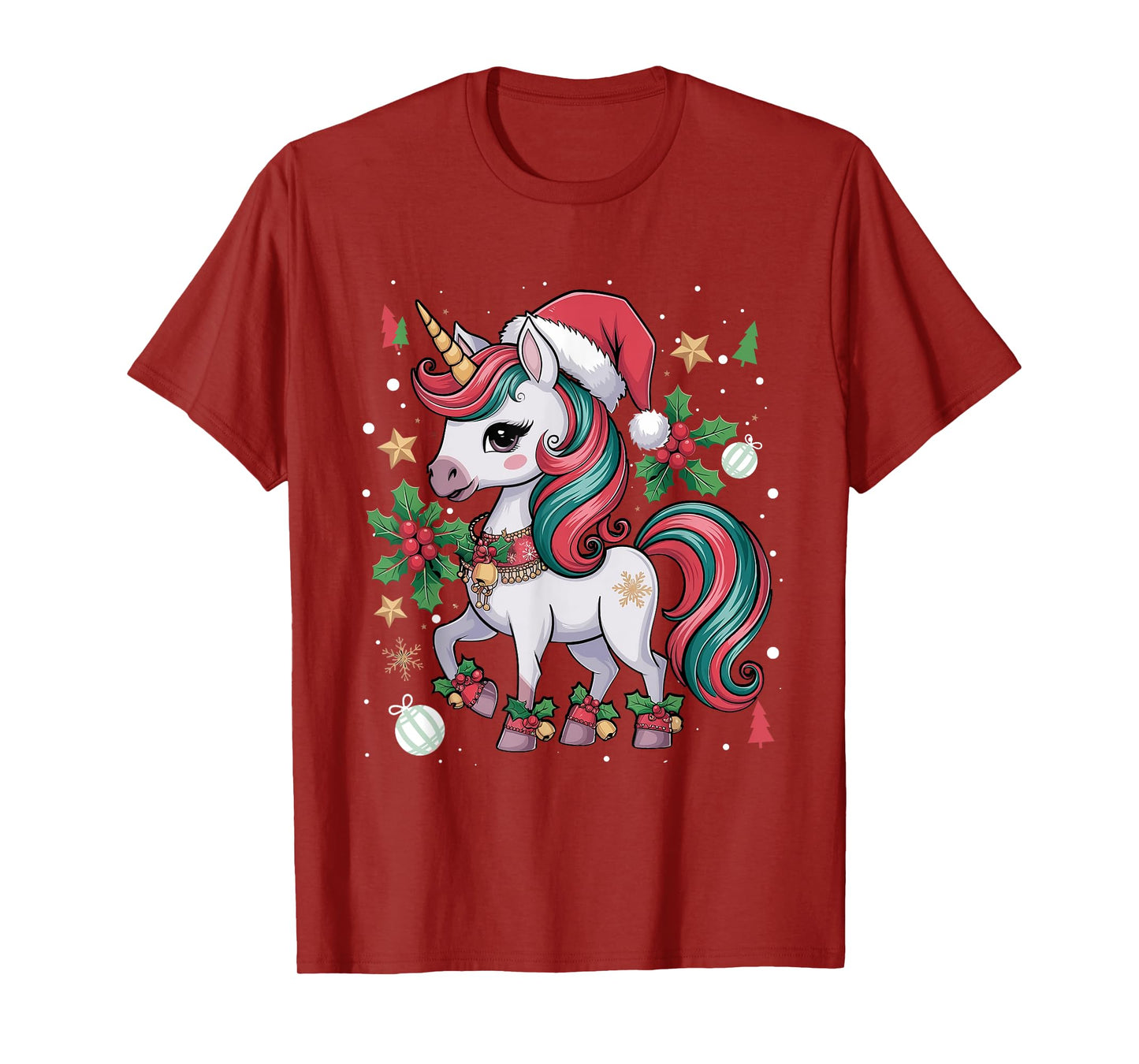 Merry Christmas Unicorn Girls Kid Toddler Xmas Unicorn Santa T-Shirt