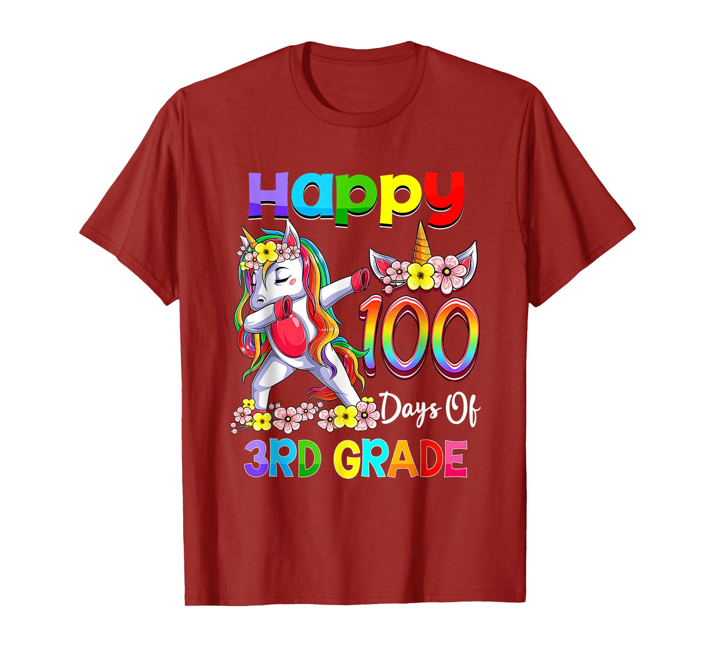 Dabbing Unicorn 100th Day Of School 3rd Grade Girls Teacher T-Shirt