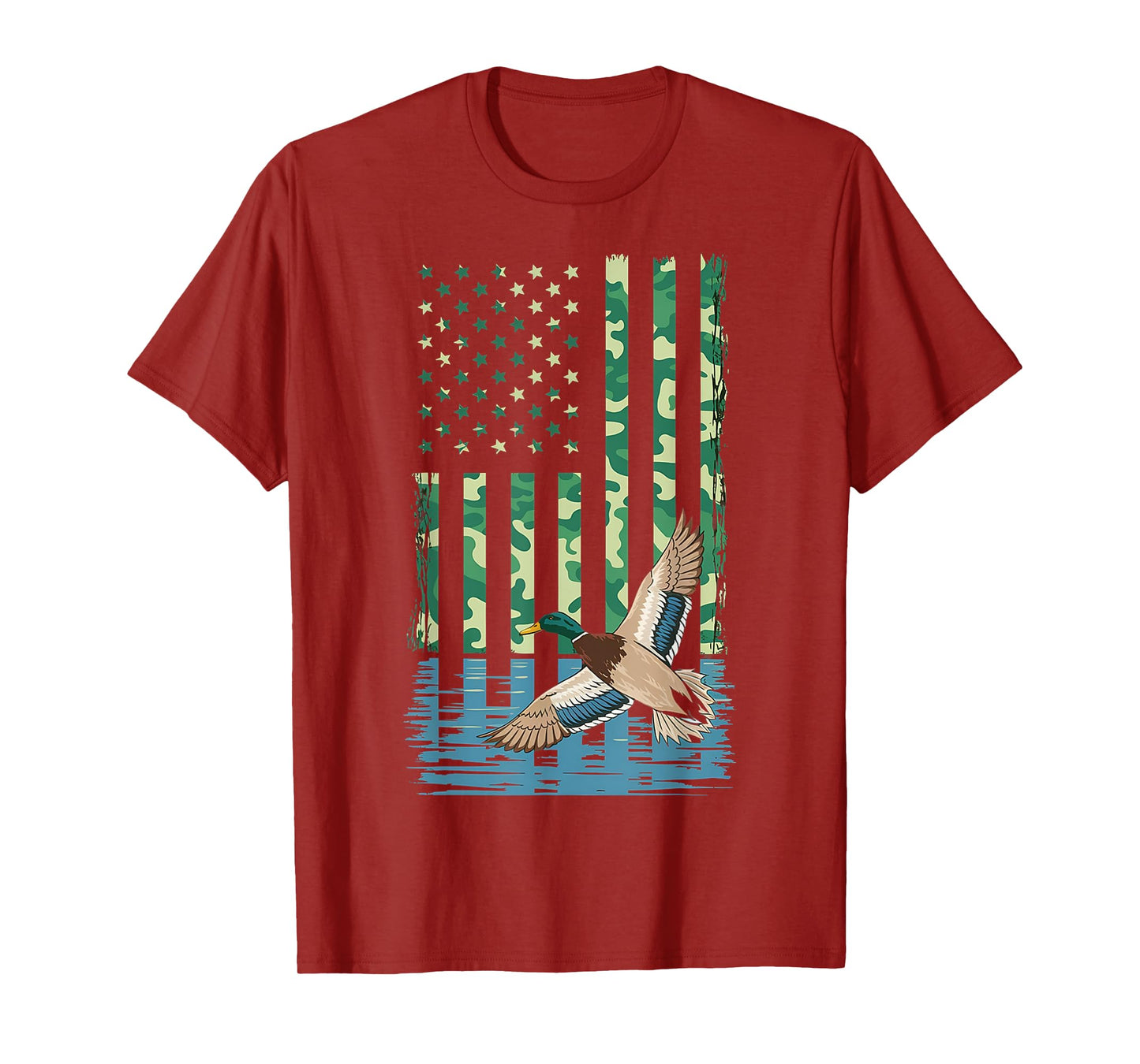 Duck Hunting Shirt Camo American Flag Hunting Gifts Men Boys T-Shirt