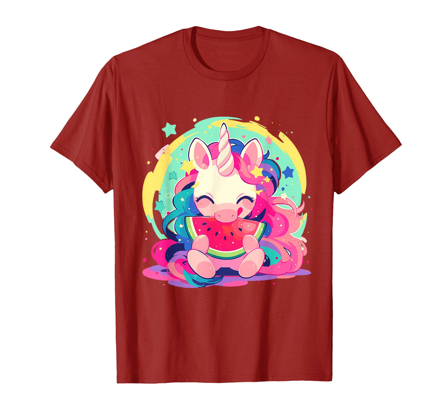 Watermelon Unicorn Colourful Artwork Motif Watermelon Fruit T-Shirt