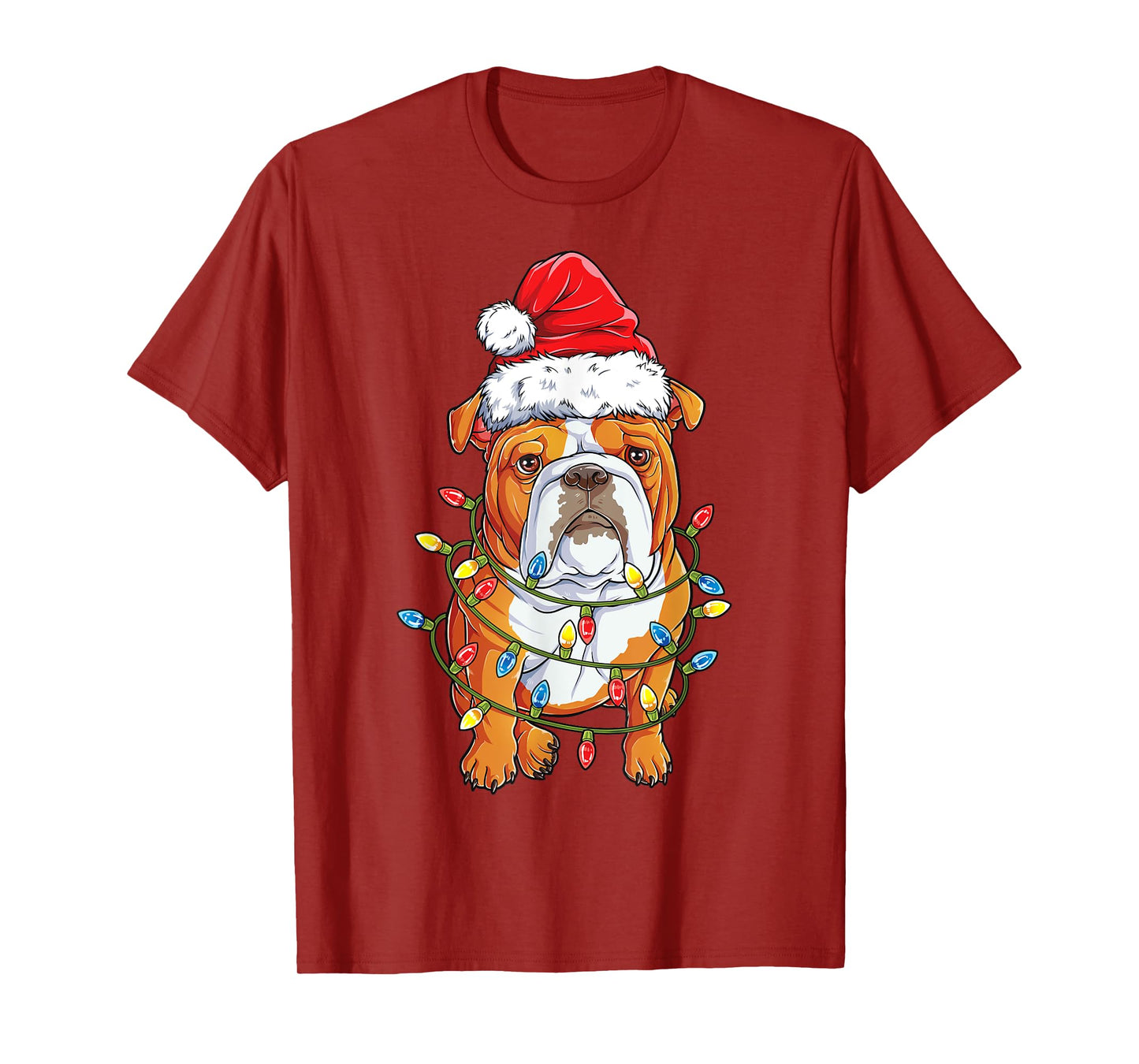 English Bulldog Santa Christmas Tree Lights Xmas Boys Dog T-Shirt