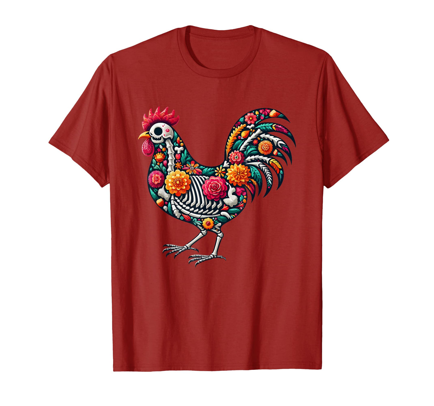 Floral Skeleton Chicken Mexican Dia De Los Muertos Halloween T-Shirt