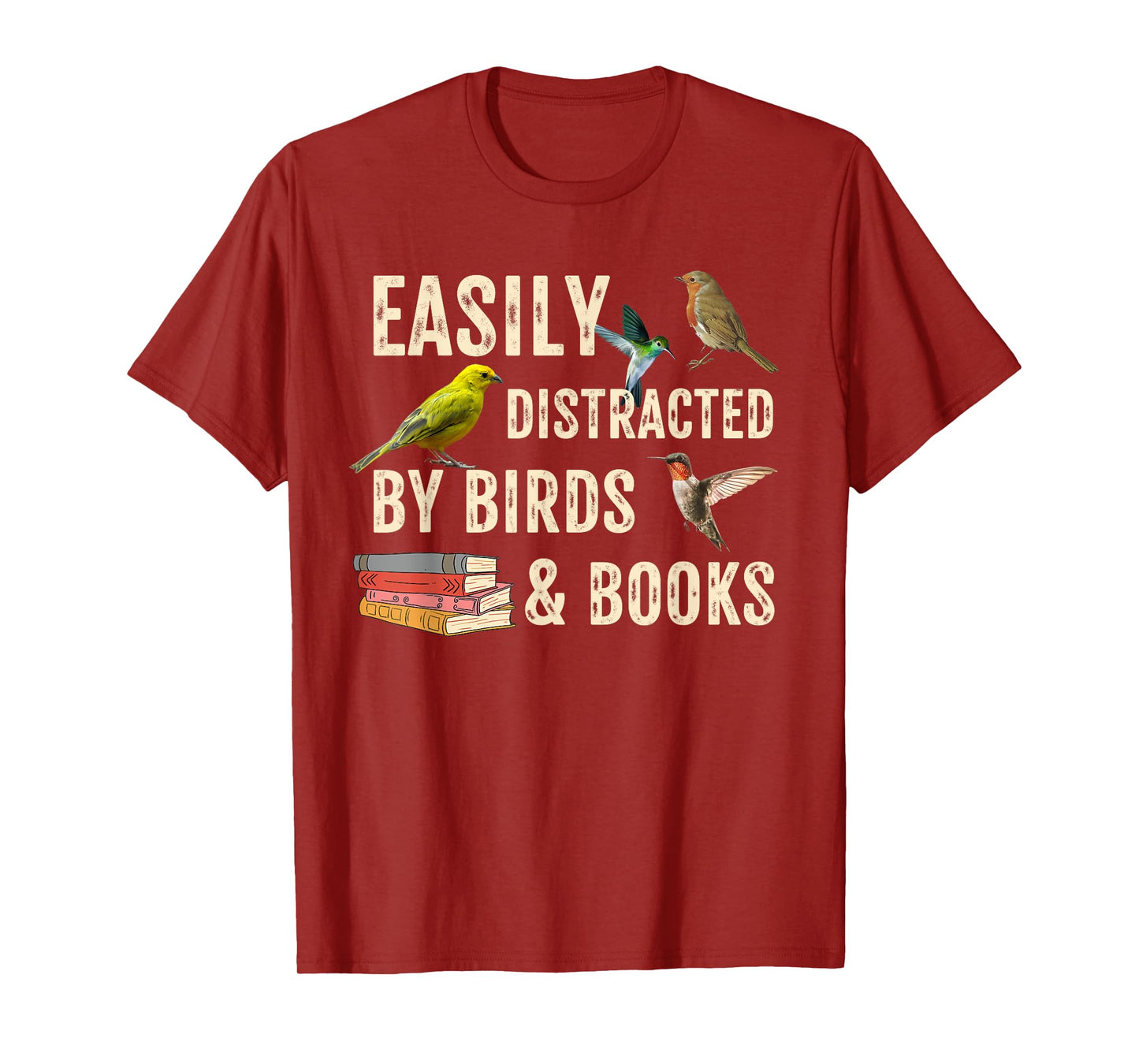 Easily Distracted By Birds & Books Vintage Funny Birder T-Shirt