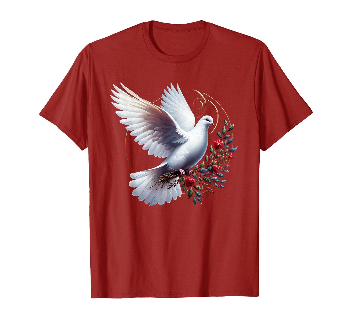 Elegant Flight of the Peaceful White Dove Bird Floral Art T-Shirt