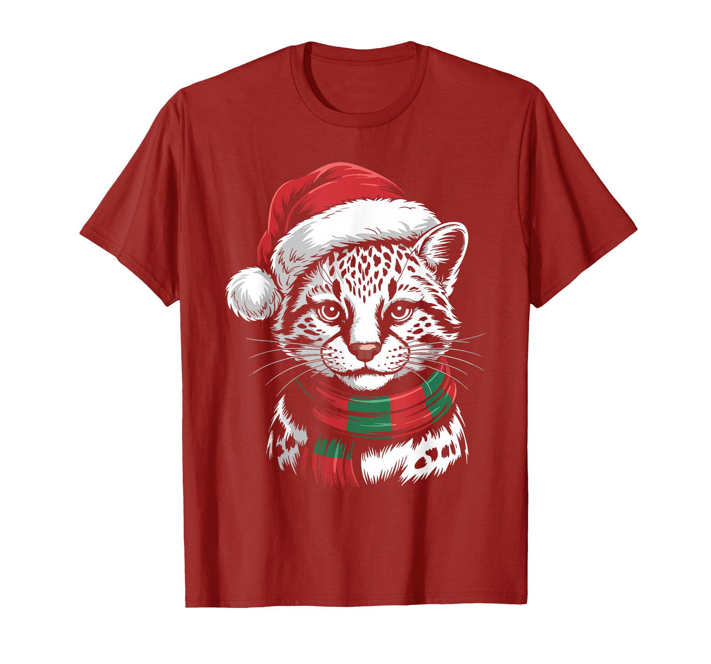 Ocelot Xmas Santa Hat Scarf Christmas Costume T-Shirt