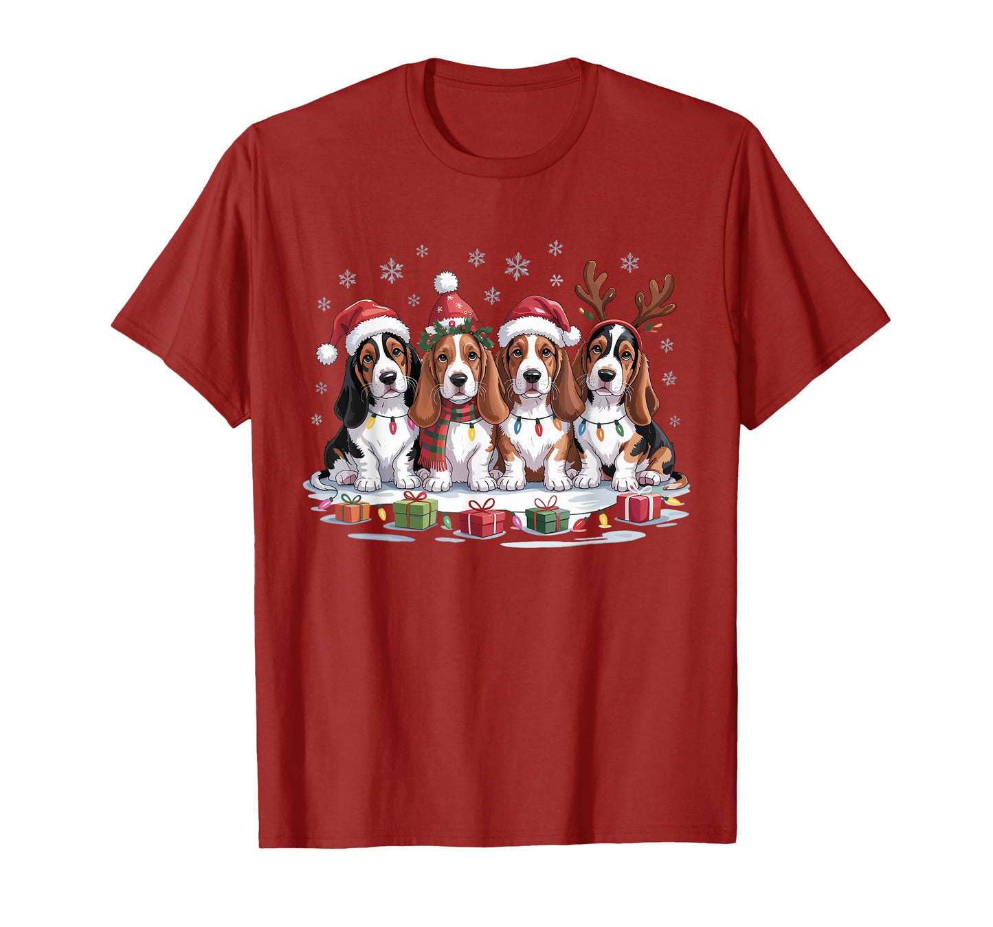 Cute Basset Hound Christmas Puppies Dog Lovers Funny Holiday T-Shirt