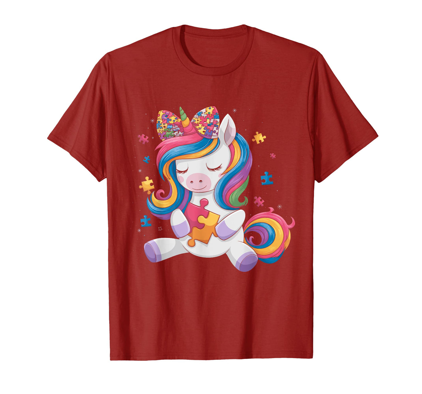 Cute Autism Awareness Toddler Girl Bow Unicorn Puzzle Piece T-Shirt