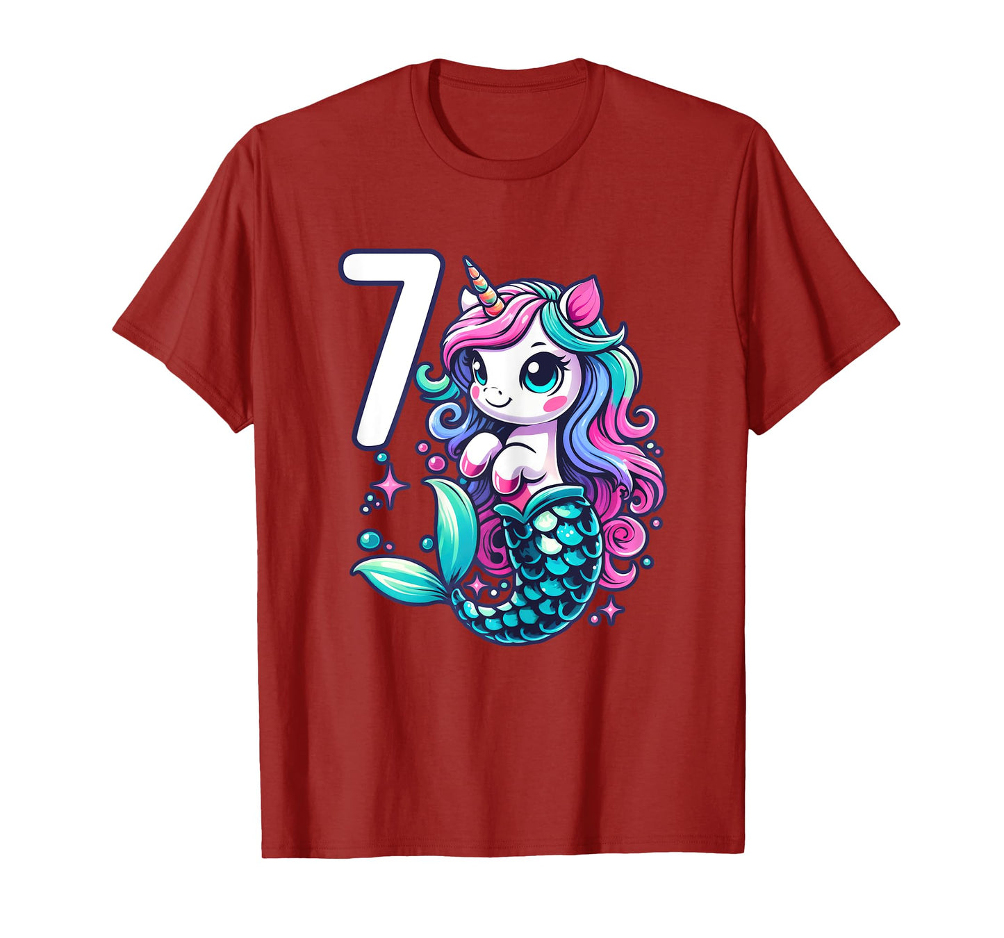 Unicorn Mermaid 7th Birthday 7 Year Old Party Girls Outfit T-Shirt