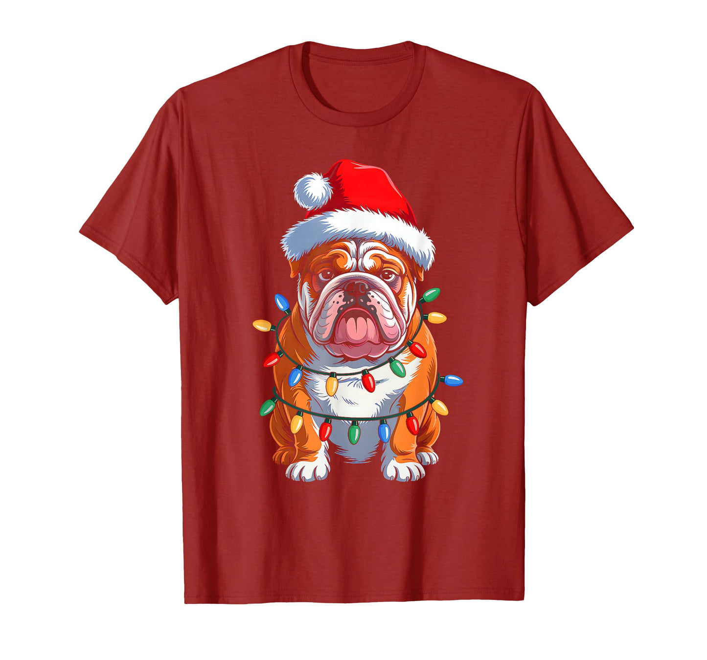 English Bulldog Dog Christmas Lights Santa Hat Xmas Pajamas T-Shirt