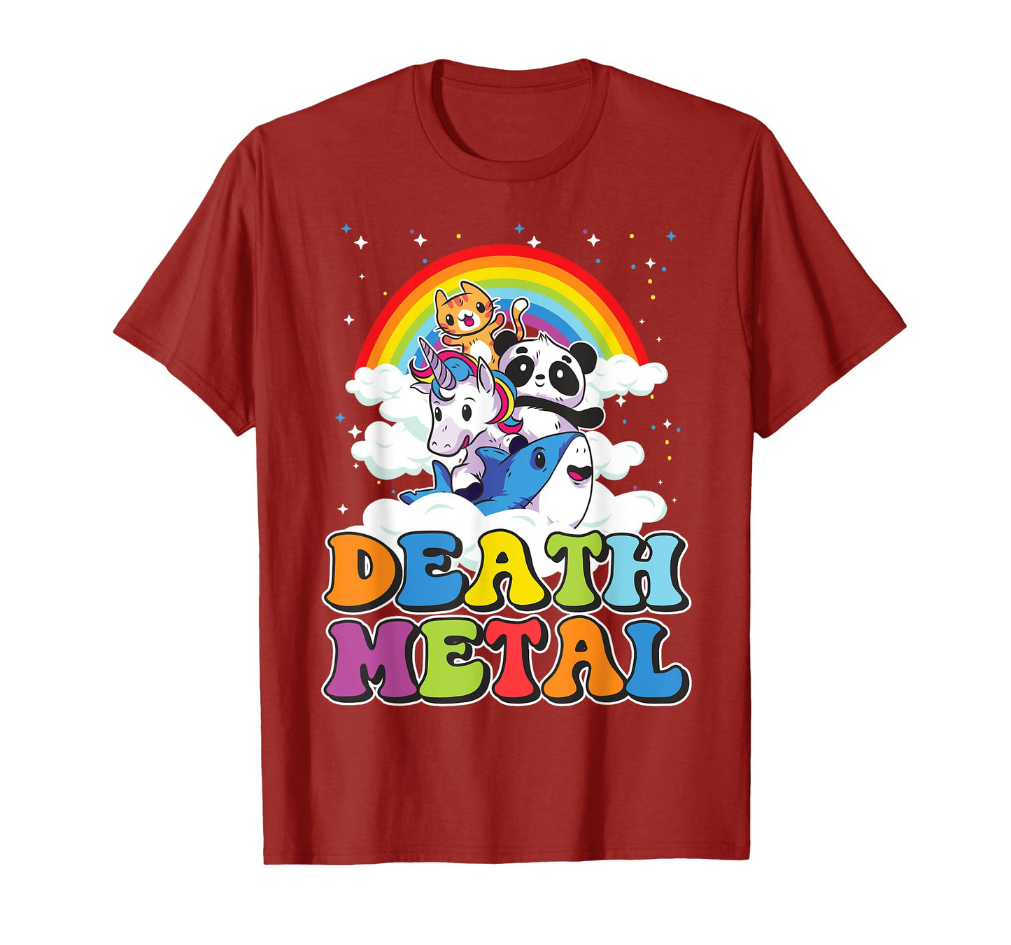Retro Death Metal Cat Rainbow Unicorn Funny Heavy Metal T-Shirt
