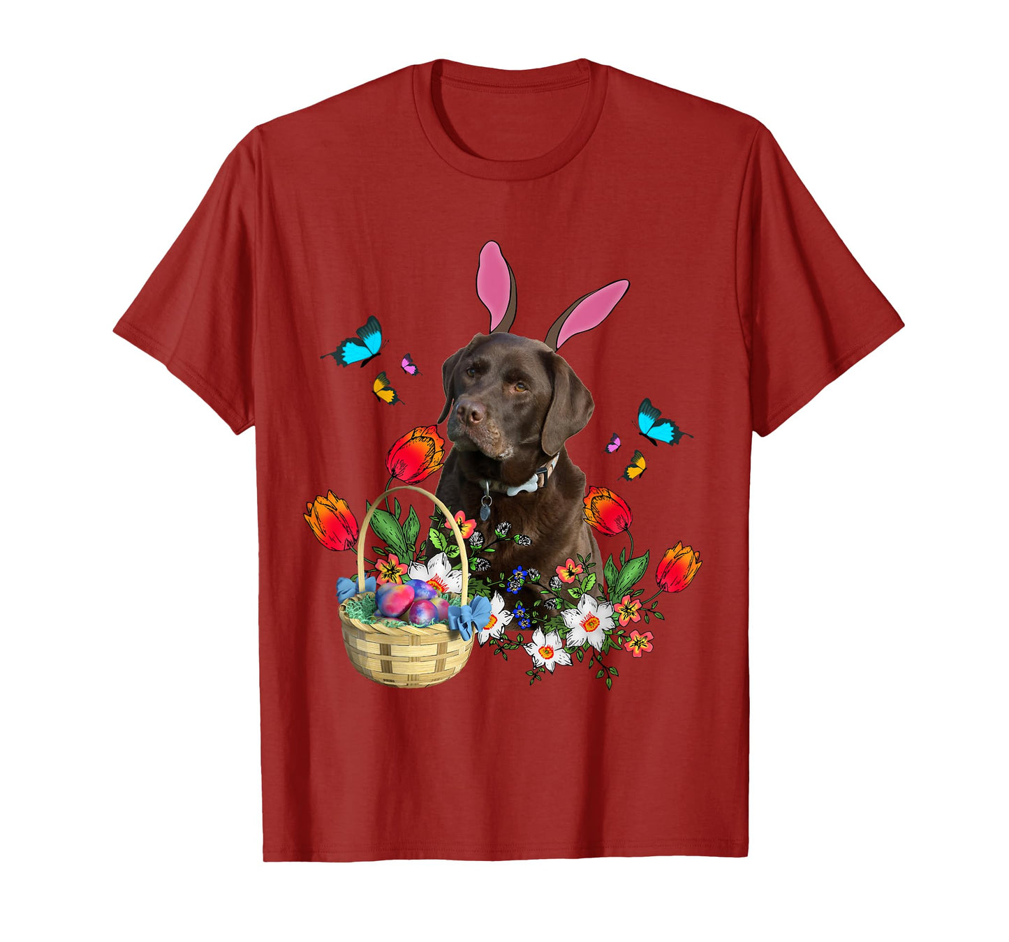 Chocolate Labrador Bunny Dog With Easter Eggs Basket Spring T-Shirt for Men Women Girls Kids