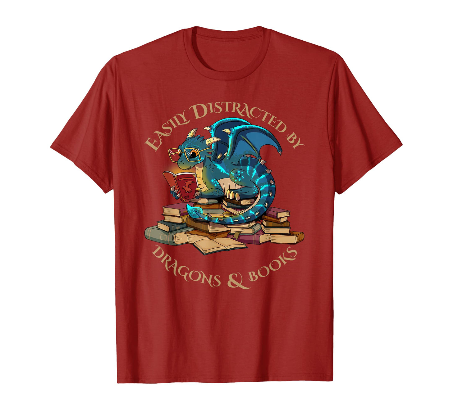 Easily Distracted By Dragons And Books Gift Nerd Dragon T-Shirt