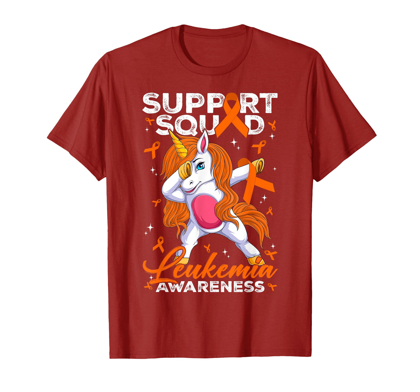 Support Squad Leukemia Awareness Unicorn With Orange Ribbon T-Shirt