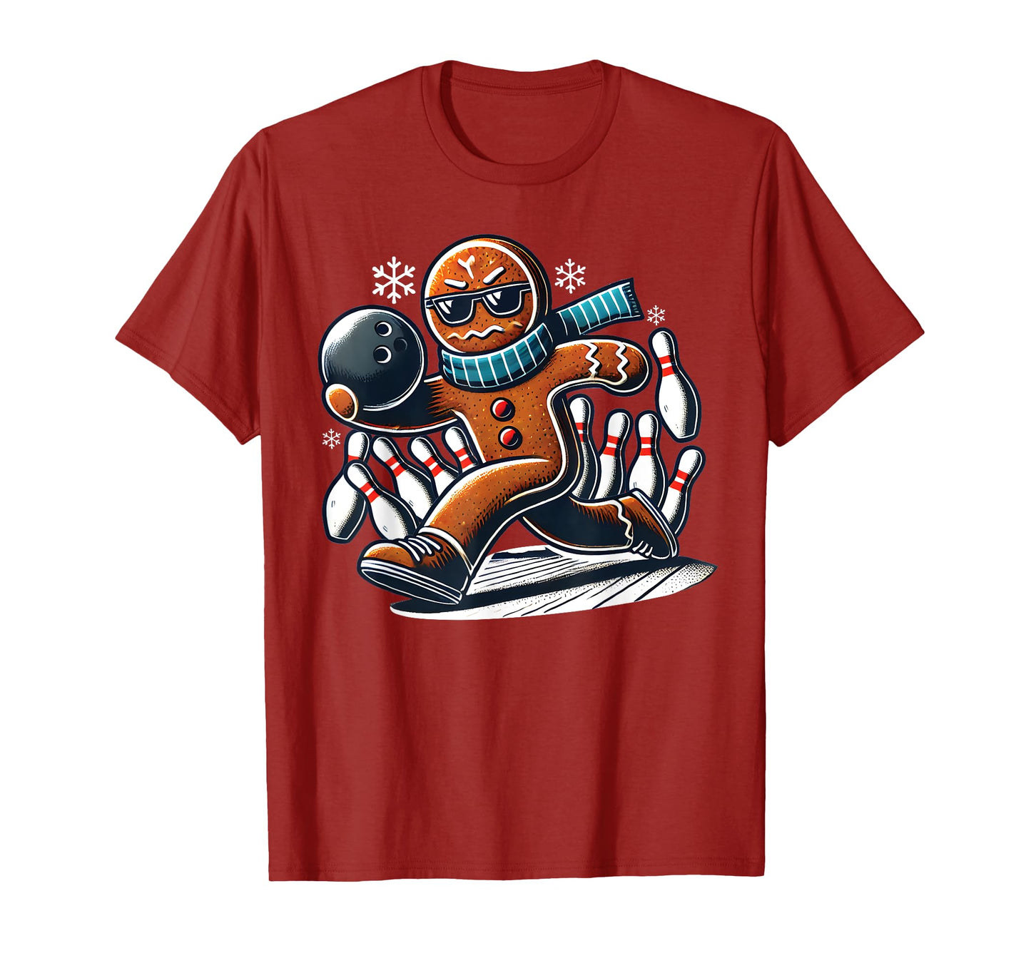 Gingerbread Playing Bowling ball and pins Christmas bowling T-Shirt