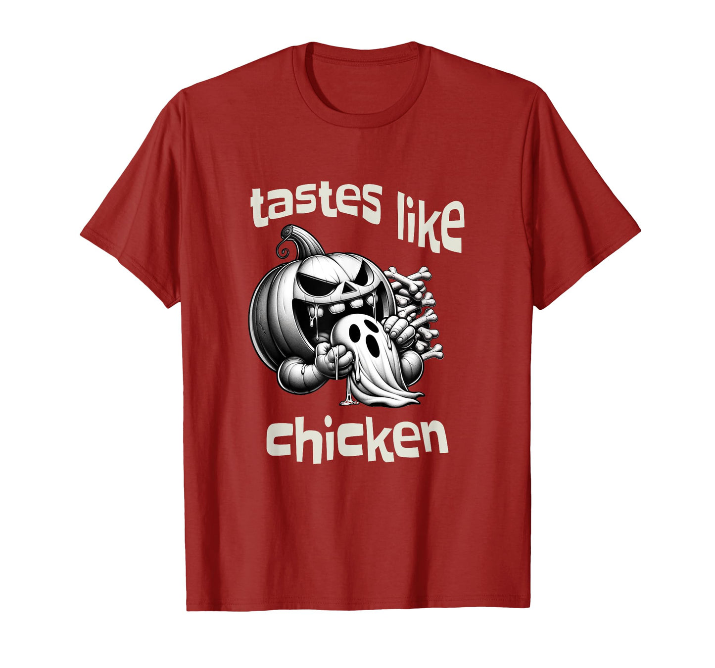 Funny Halloween Pumpkin Eating Ghost Tastes Like Chicken T-Shirt