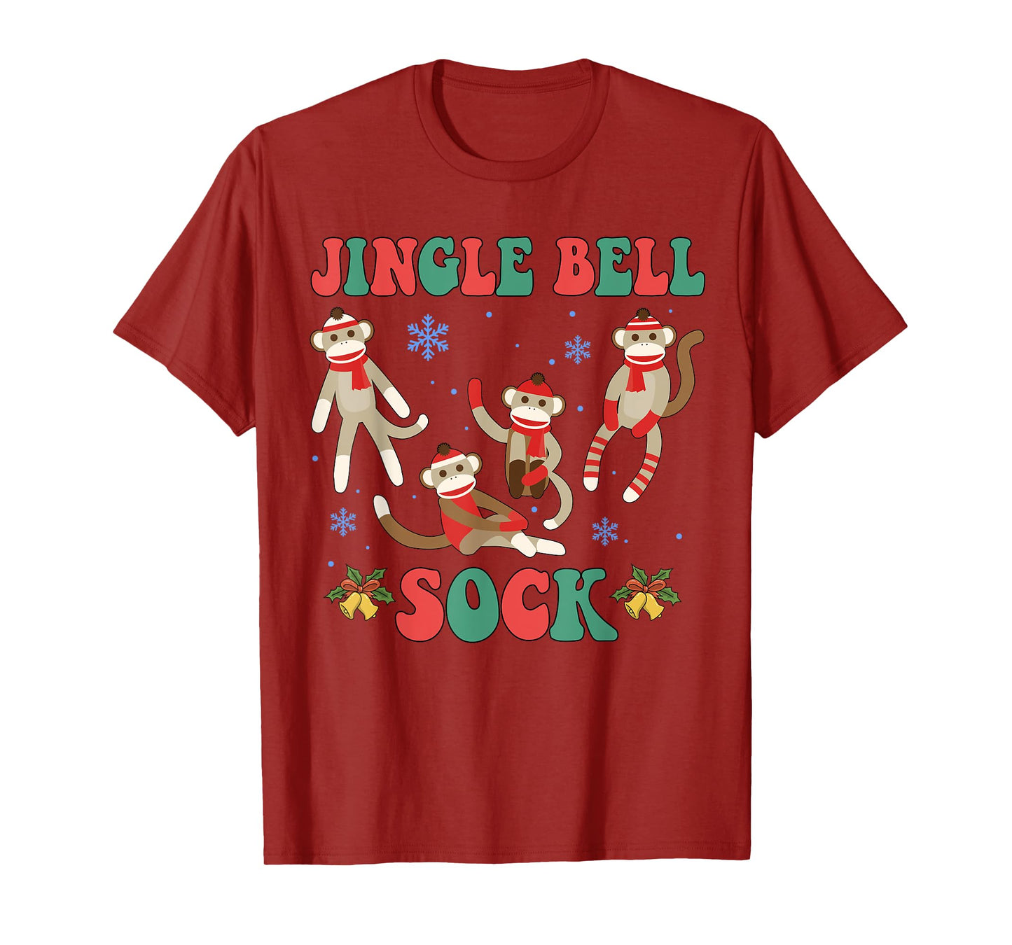 Jingle Bell Sock Funny Sock Monkey Christmas Monkey Lovers T-Shirt