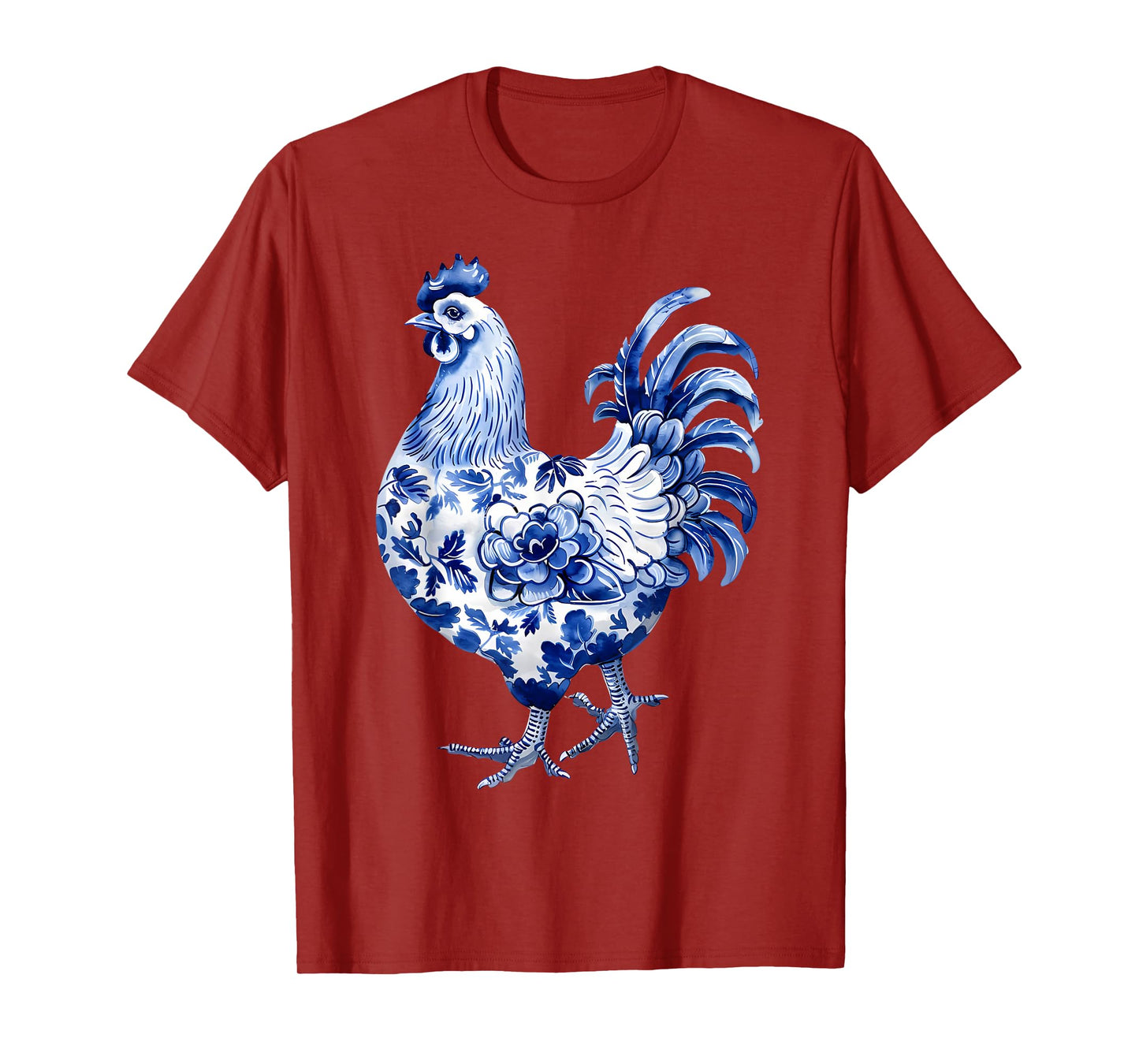Floral Blue Chinoiserie Chicken Flowers Art Graphic Farm T-Shirt