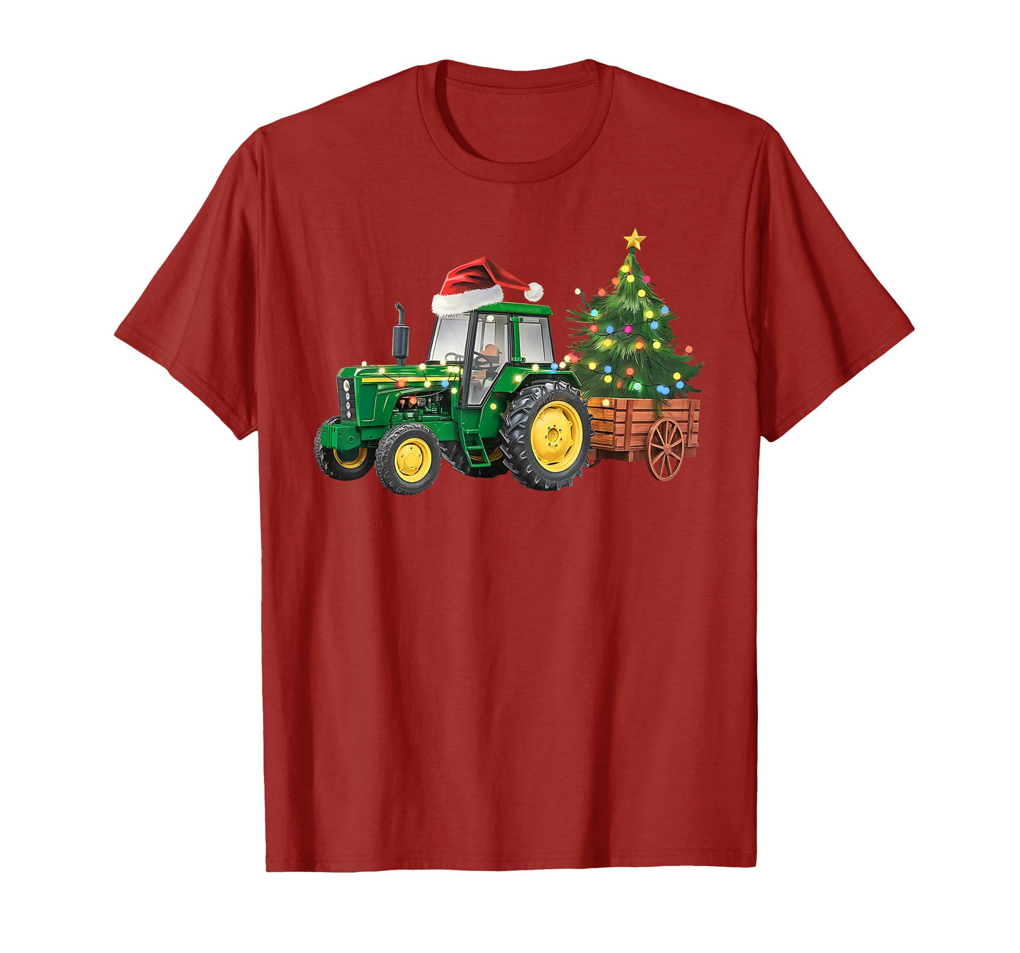Christmas Farm Tractor Tree Lights Santa Hat Xmas Farmer T-Shirt