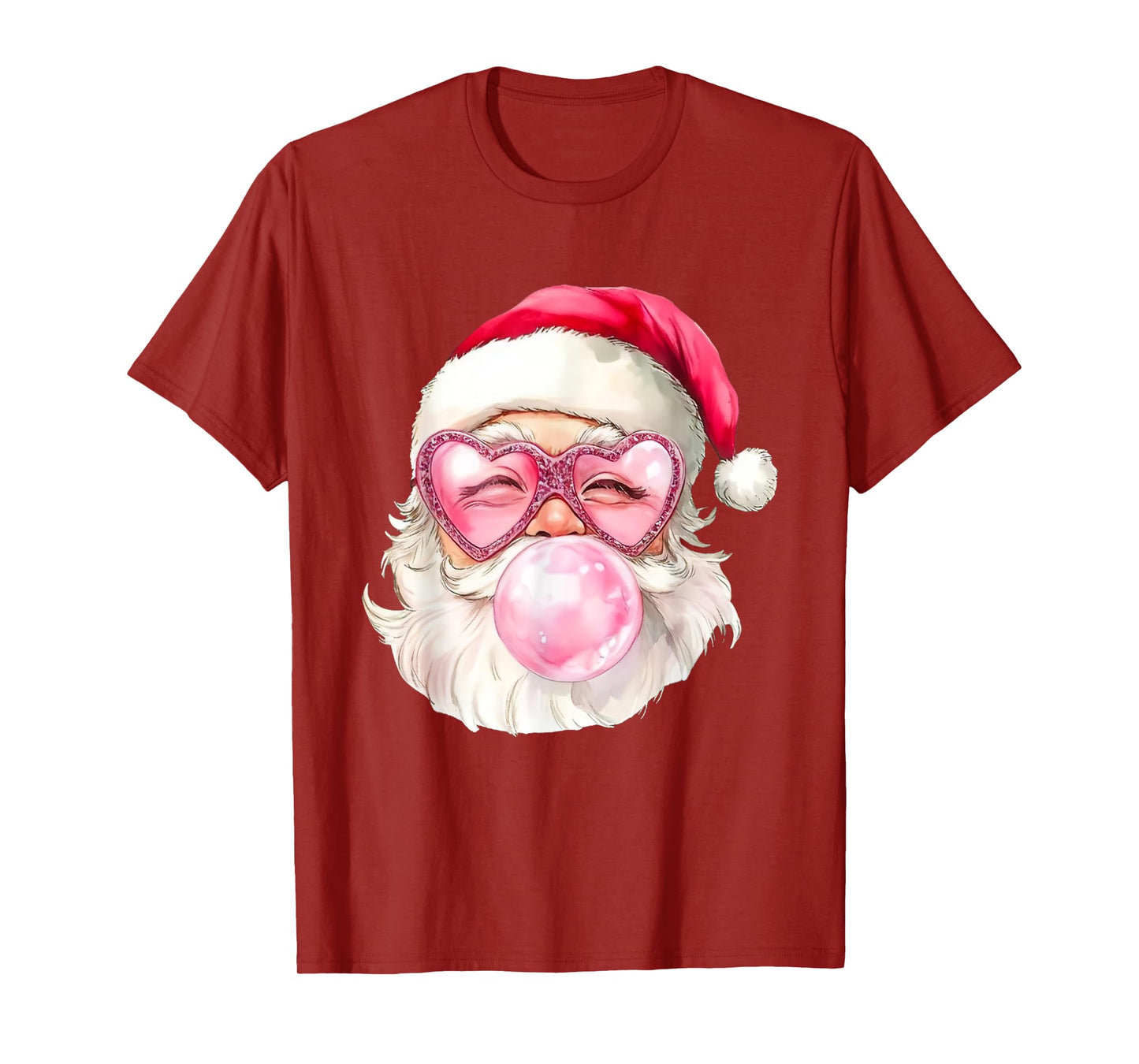 Santa Claus Bubble Gum Pink Heart Sunglasses Christmas T-Shirt