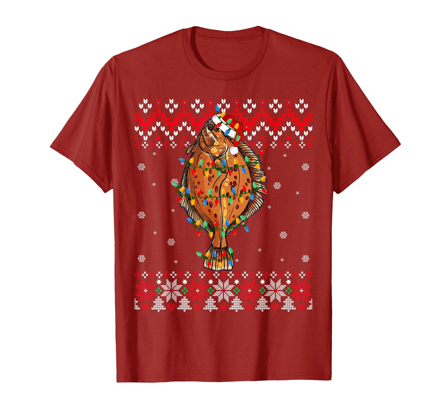 Flounder Fish Santa Hat Men Women Kids Ugly Christmas Light T-Shirt
