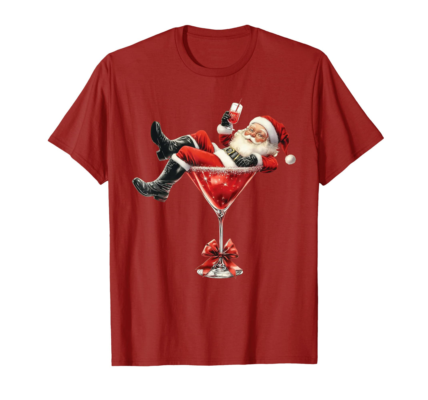 Coquette Bow Christmas Martini Santa Claus Xmas Drinking T-Shirt