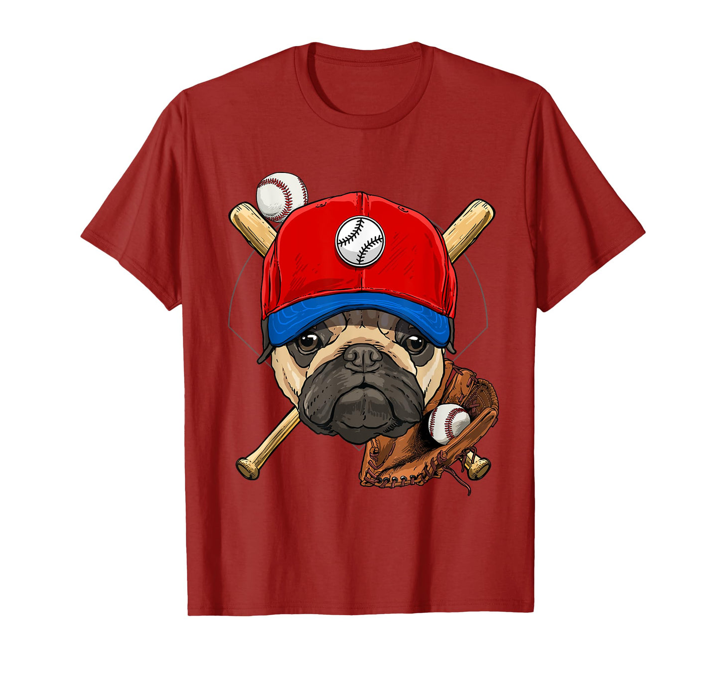 Pawsome Unisex-Adults, Kids Baseball T-Shirt, Black, Small, Short Sleeve, Cartoon Pug Baseball Player Applique