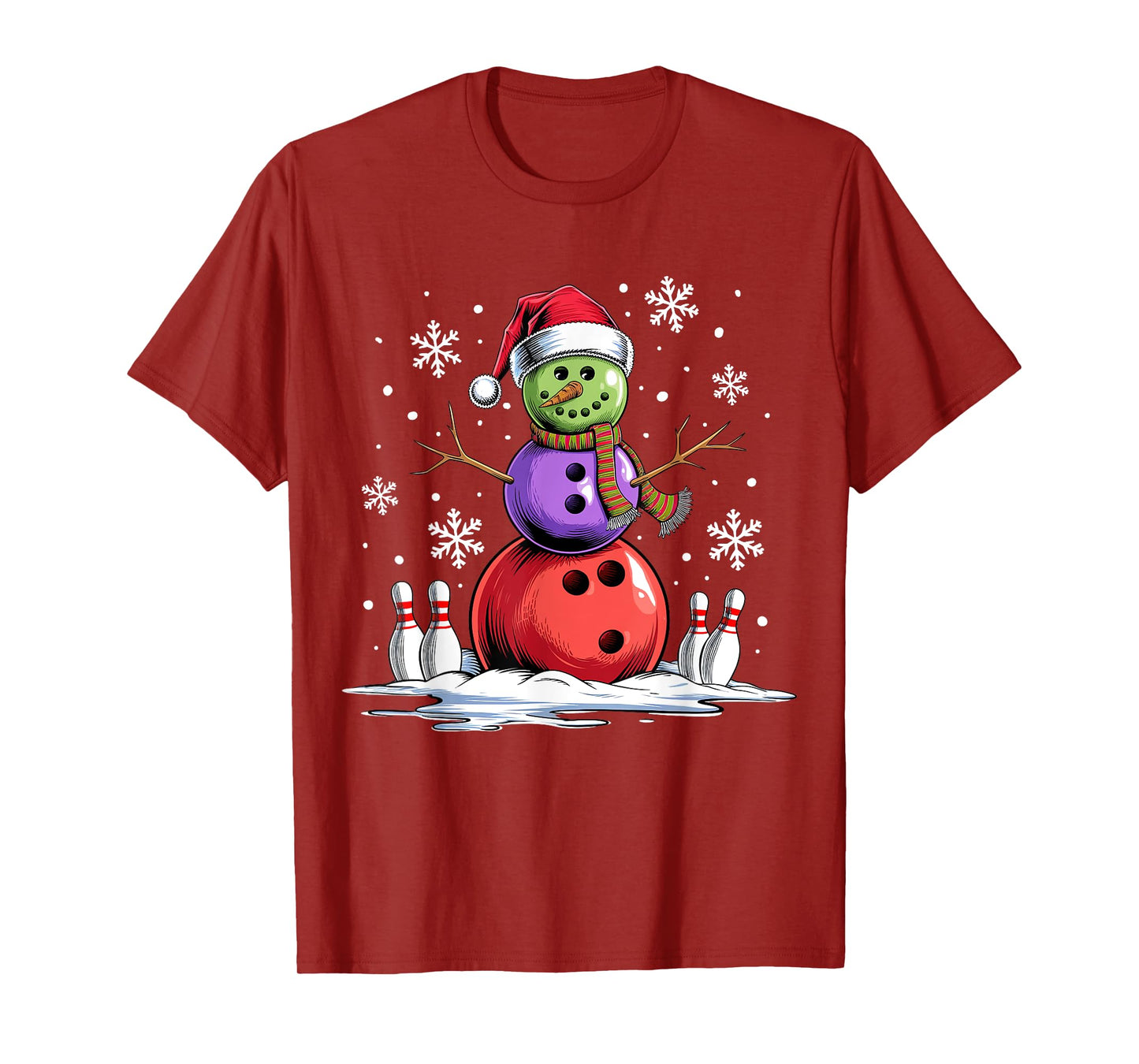 Bowling Snowman Bowling Player Santa Hat Christmas Funny T-Shirt